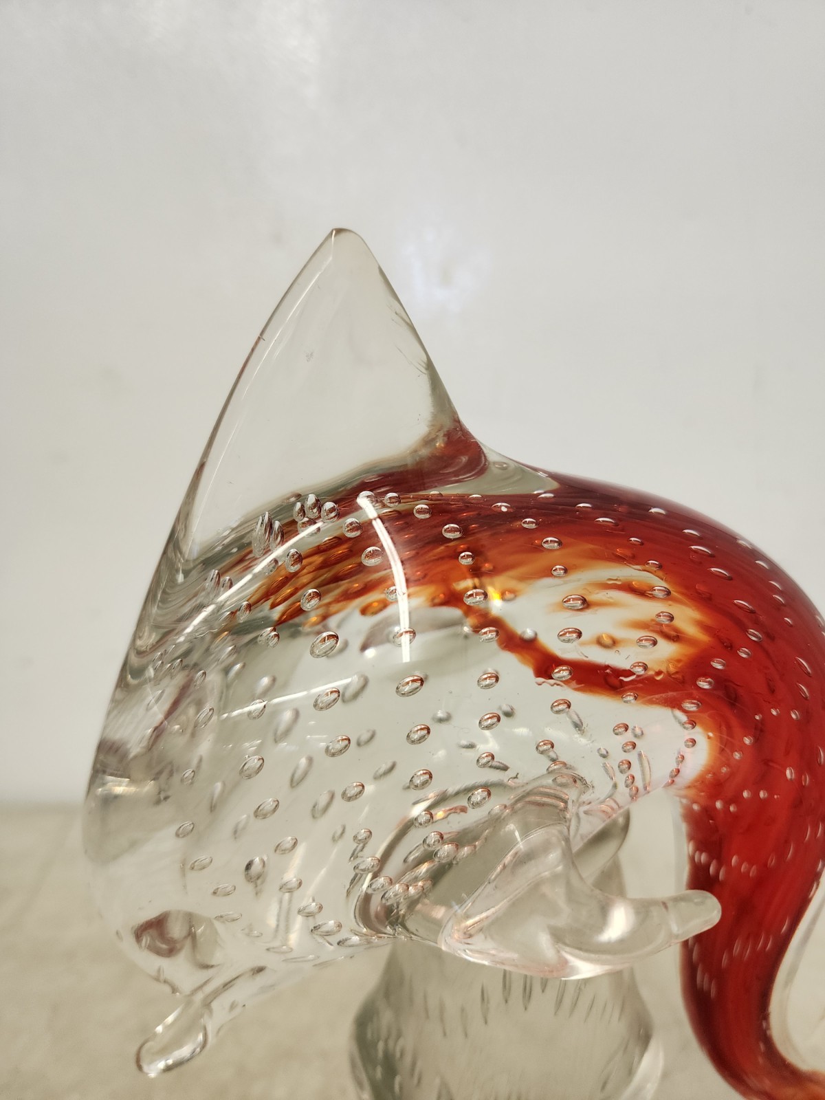 Vintage Glass Murano Dolphin Large 12 Inch Orange Heavy Glass RARE Heavy 8+lbs.
