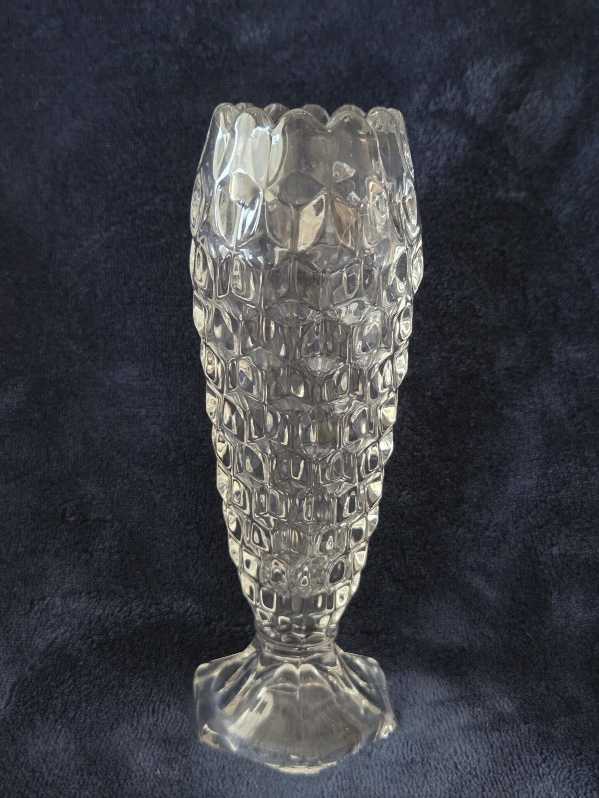 Fostoria American Glass Footed Bud Vase Cupped Top 1915 To 1982 Cubist Clear