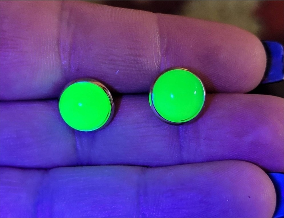 Uranium Glass Stud Earrings 10mm Green Cabochon Stainless Steel