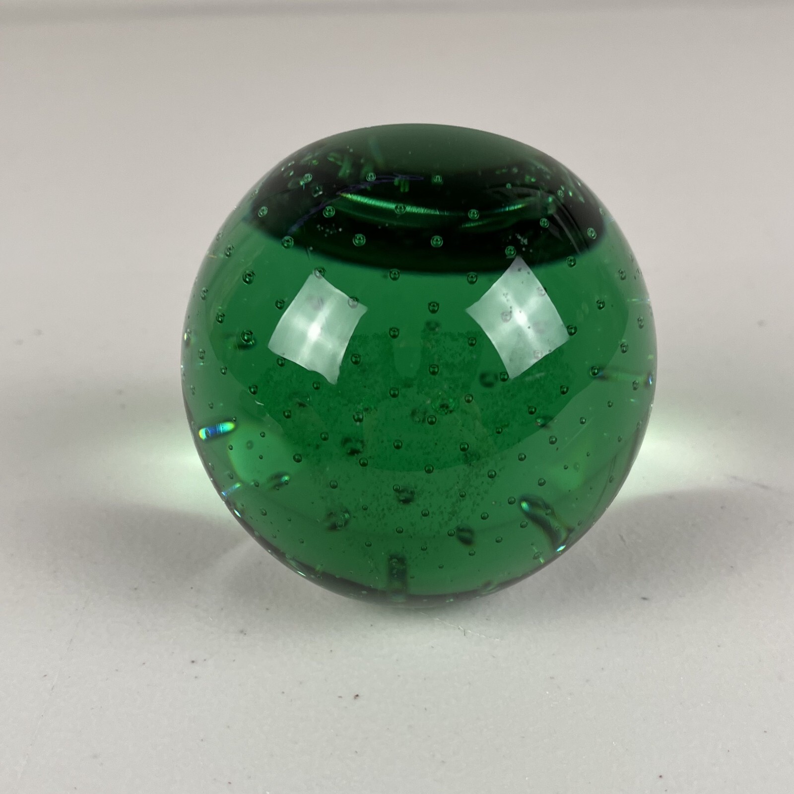 Vintage Caithness Scotland Green Glass Paperweight White Clear 2000 Y2K