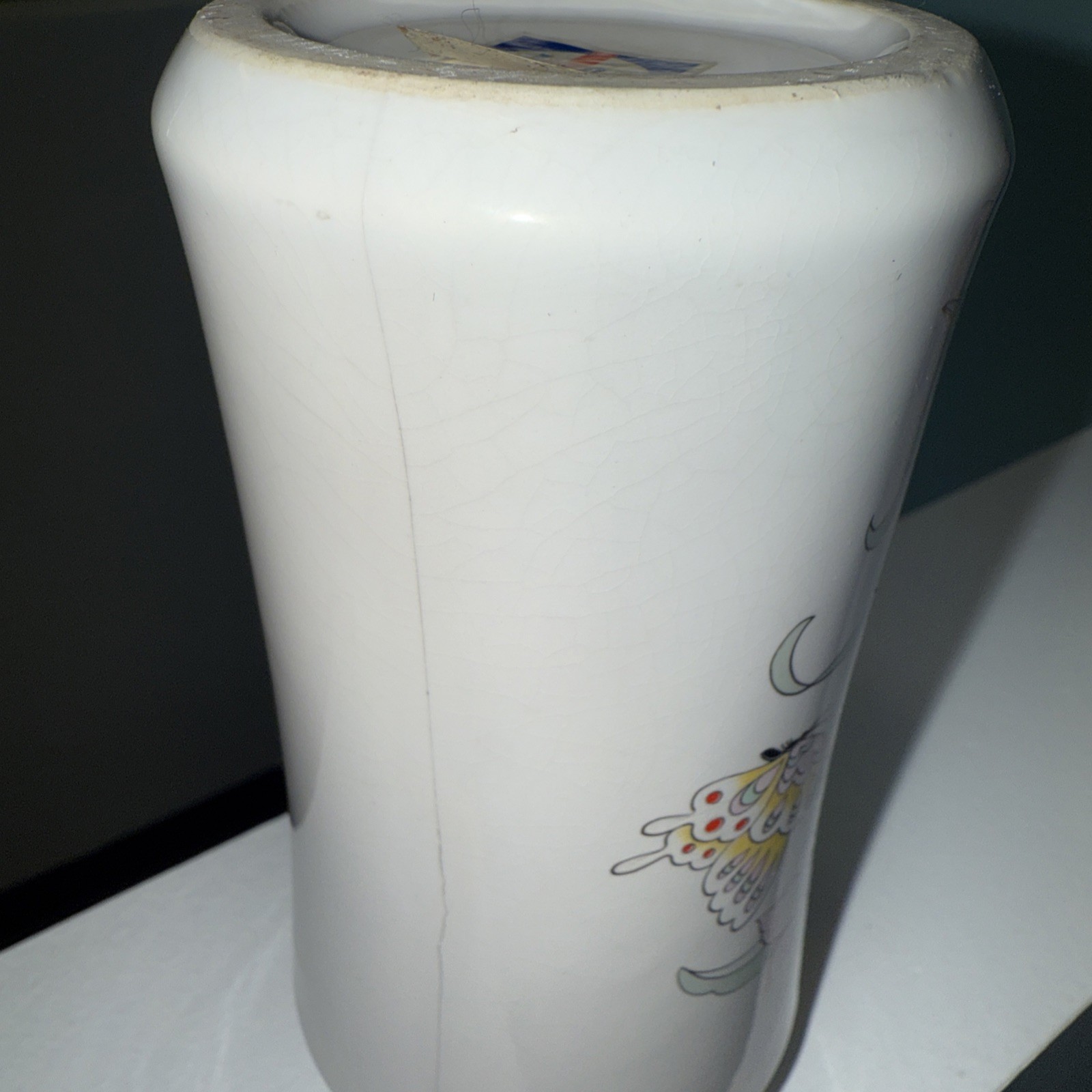 2 Vintage 80s Art Deco Revival White Ceramic Vase Pink Black Asian Butterfly
