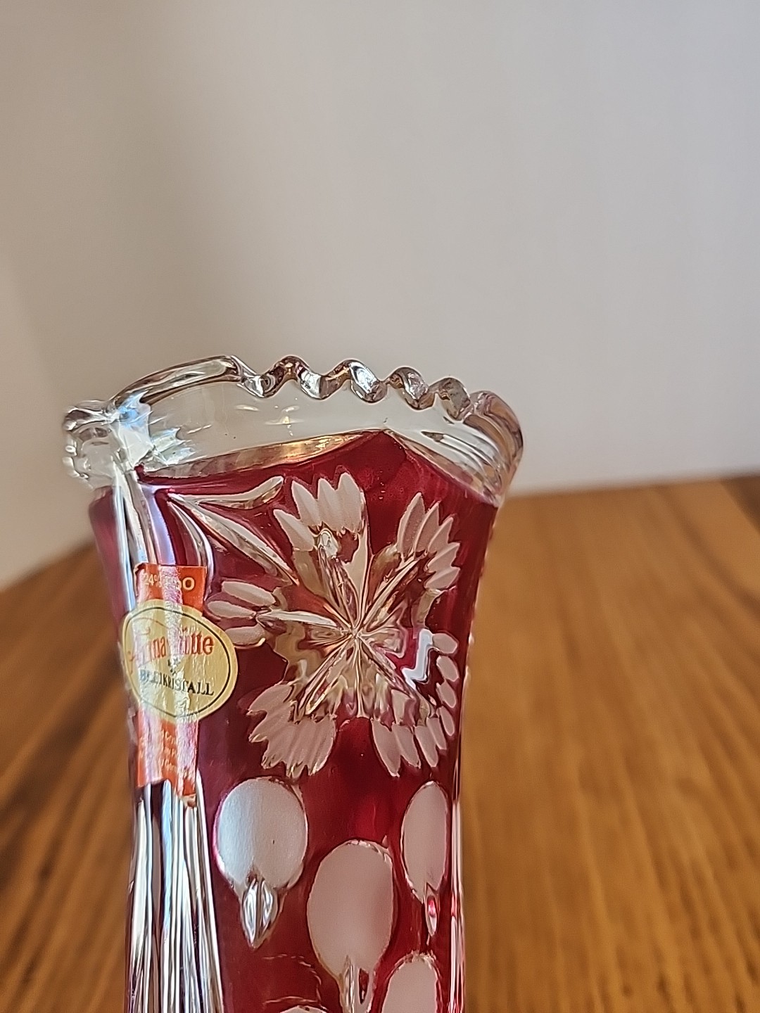 Anna Hutte Bleikristall 9″T German Ruby Red Lead Crystal Vase, Footed, READ
