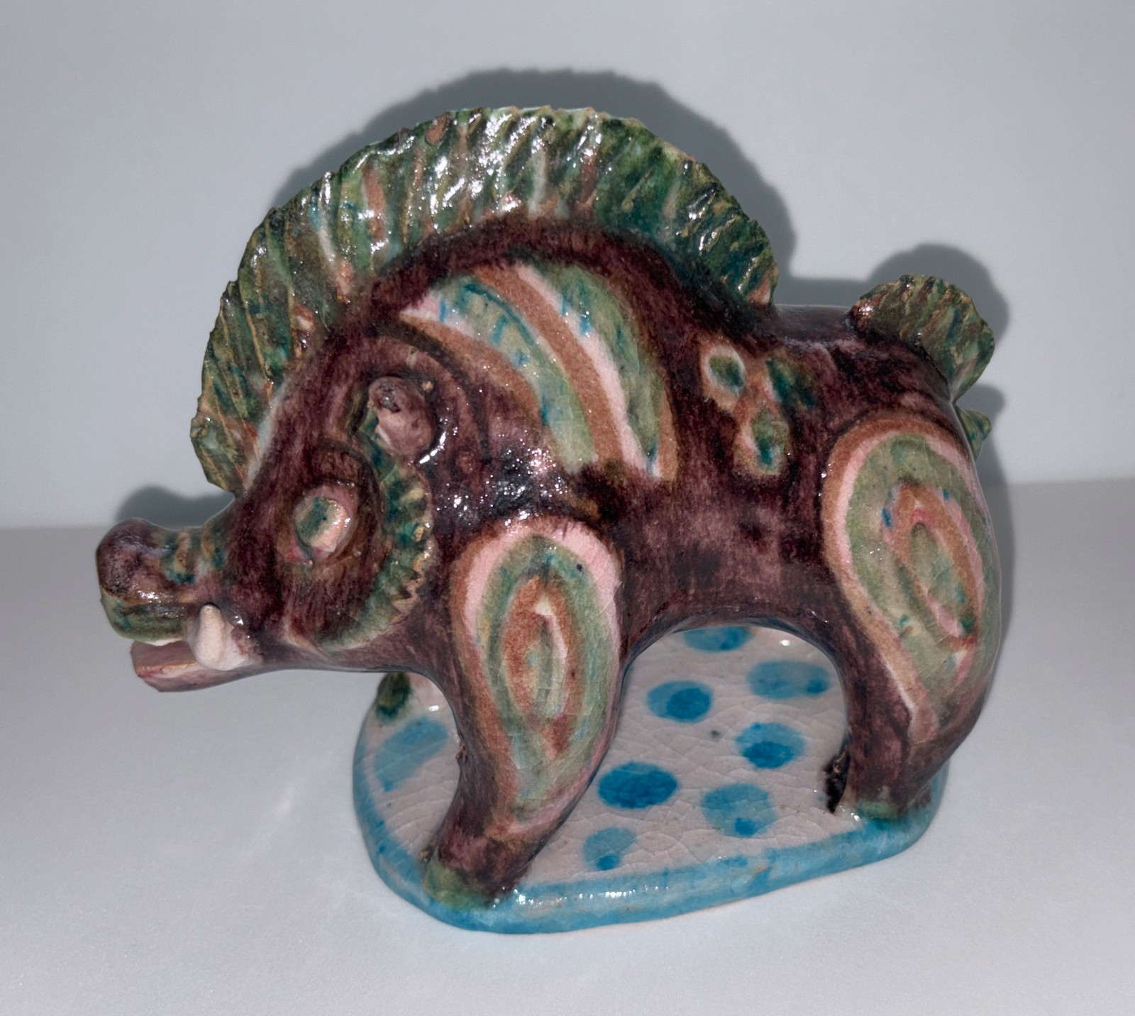 GUIDO GAMBONE SCULPTURE BOAR MID CENTURY MODERN ITALIAN ART POTTERY SIGNED 50s
