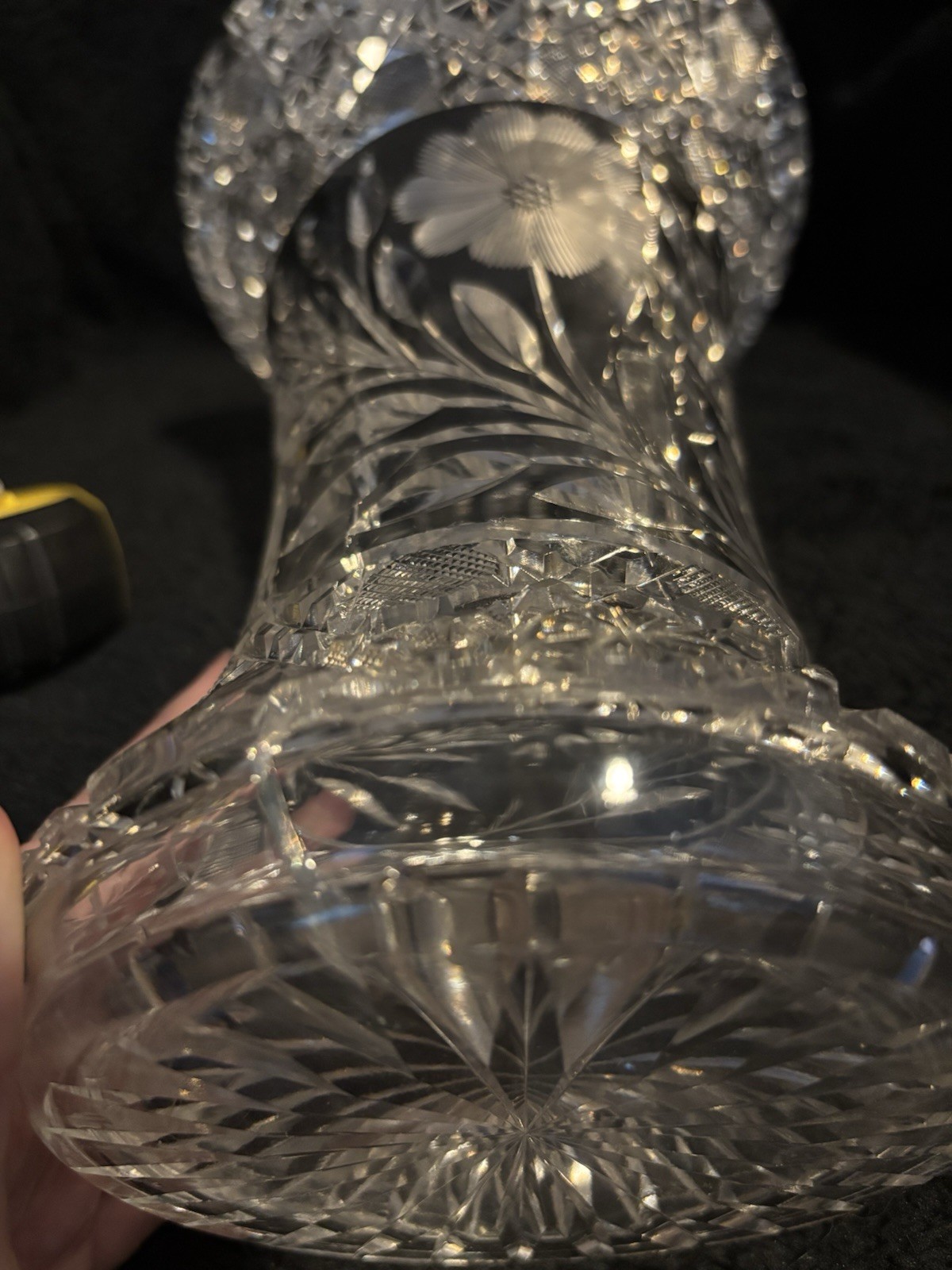 American Brilliant Cut Glass 10” Vase Floral Pattern Glossy Finish Flower Petals