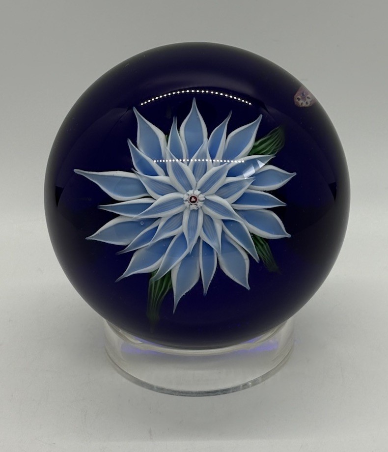 BACCARAT BLUE DAHLIA ON BLUE GROUND 1972 LIMITED EDITION #60 PAPERWEIGHT – RARE