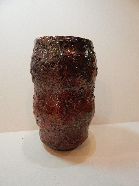 Hour Glass vase RAKU ceramic clay pottery R-19-112