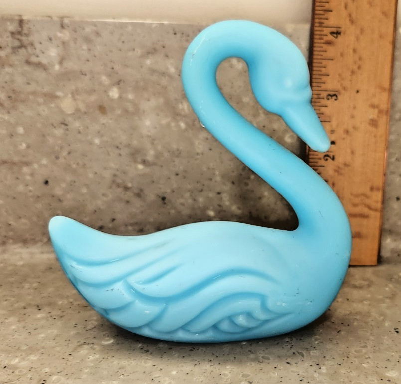 Vintage Fenton 4.25″ Blue Satin Glass Swan Figurine Part of Black Label