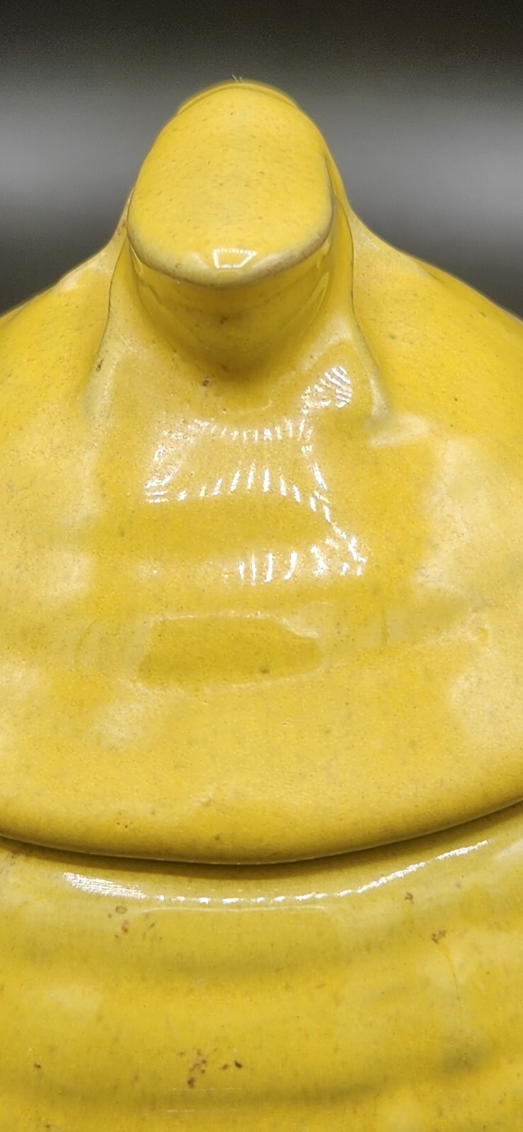 Vintage FRANKOMA POTTERY 803 Honey Jug Beehive Yellow Glaze W/Bee Lid, 12oz, USA
