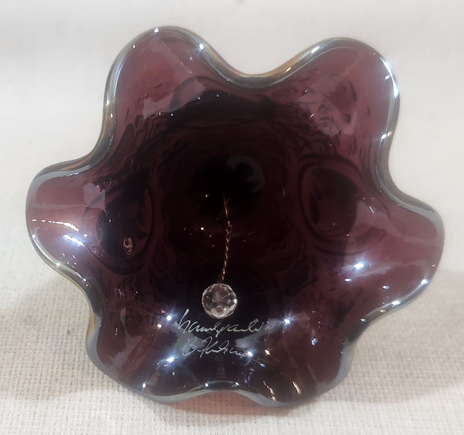 Fenton Violet Carnival Glass Bell with Hand-Painted Panels Signed