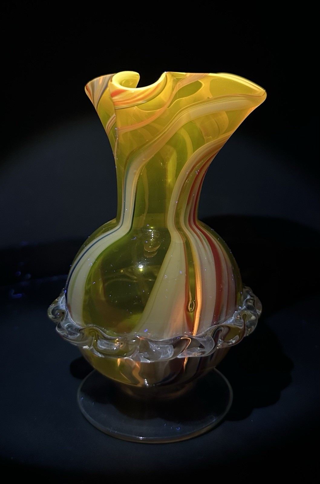 Vintage Murano Inspired Hand Blown Glass Bud Vase Rainbow Colors Cadmium Glow UV