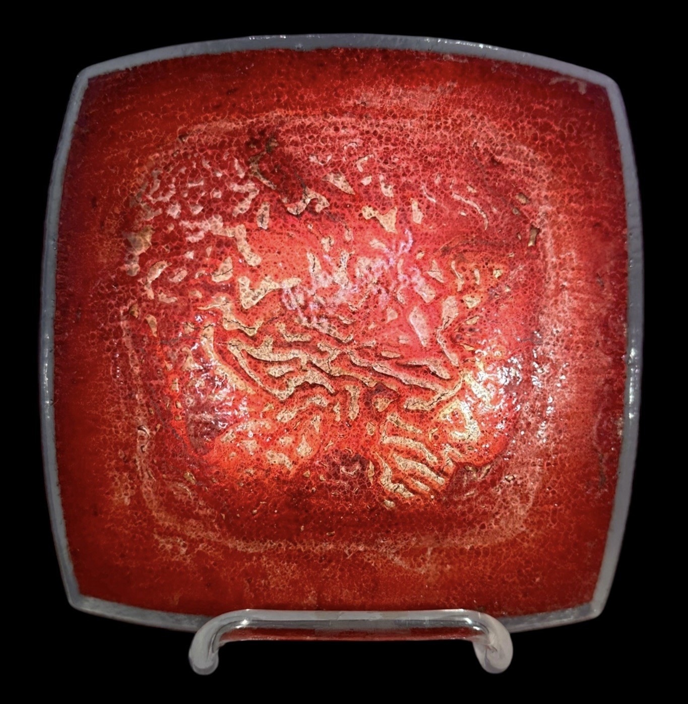 Jones Glassworks Copper Fused Art Glass Dish 7 Inches Square Signed Flawless