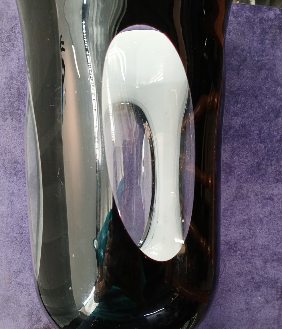 Black & White Murano Style Thick Glass Vase 11.75 Inches Tall Oval Window Pane
