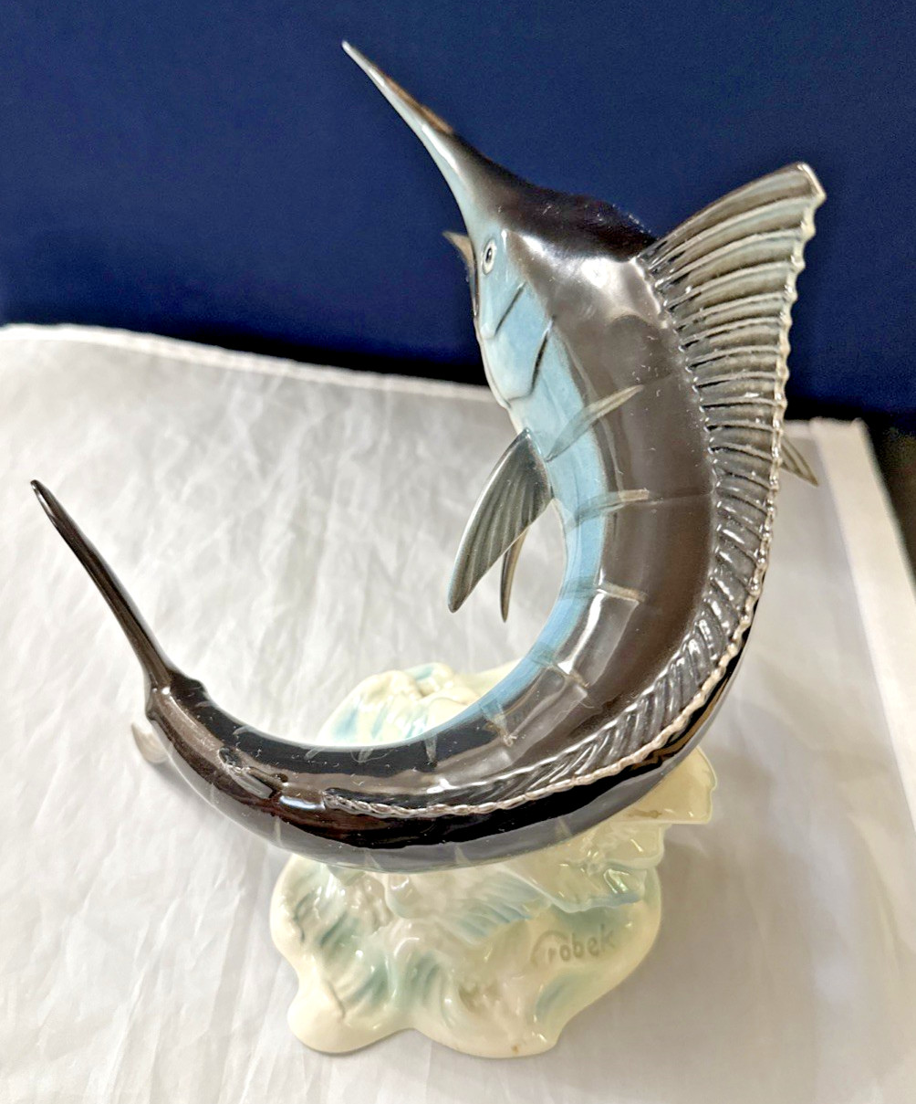 Goebel Porcelain ~ Breaching Blue Marlin Game Fish ~ West Germany Hand Painted