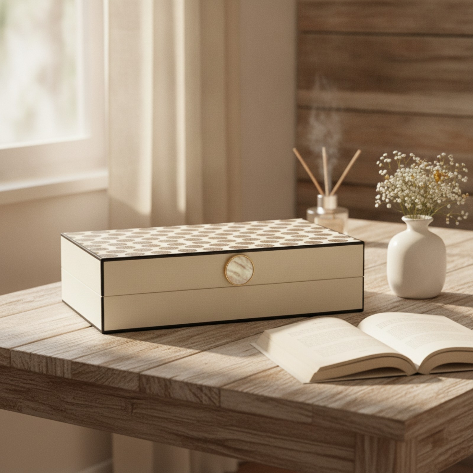 Spotted Storage Box Compact Storage Box with Lid Space-Saving for Home Decor