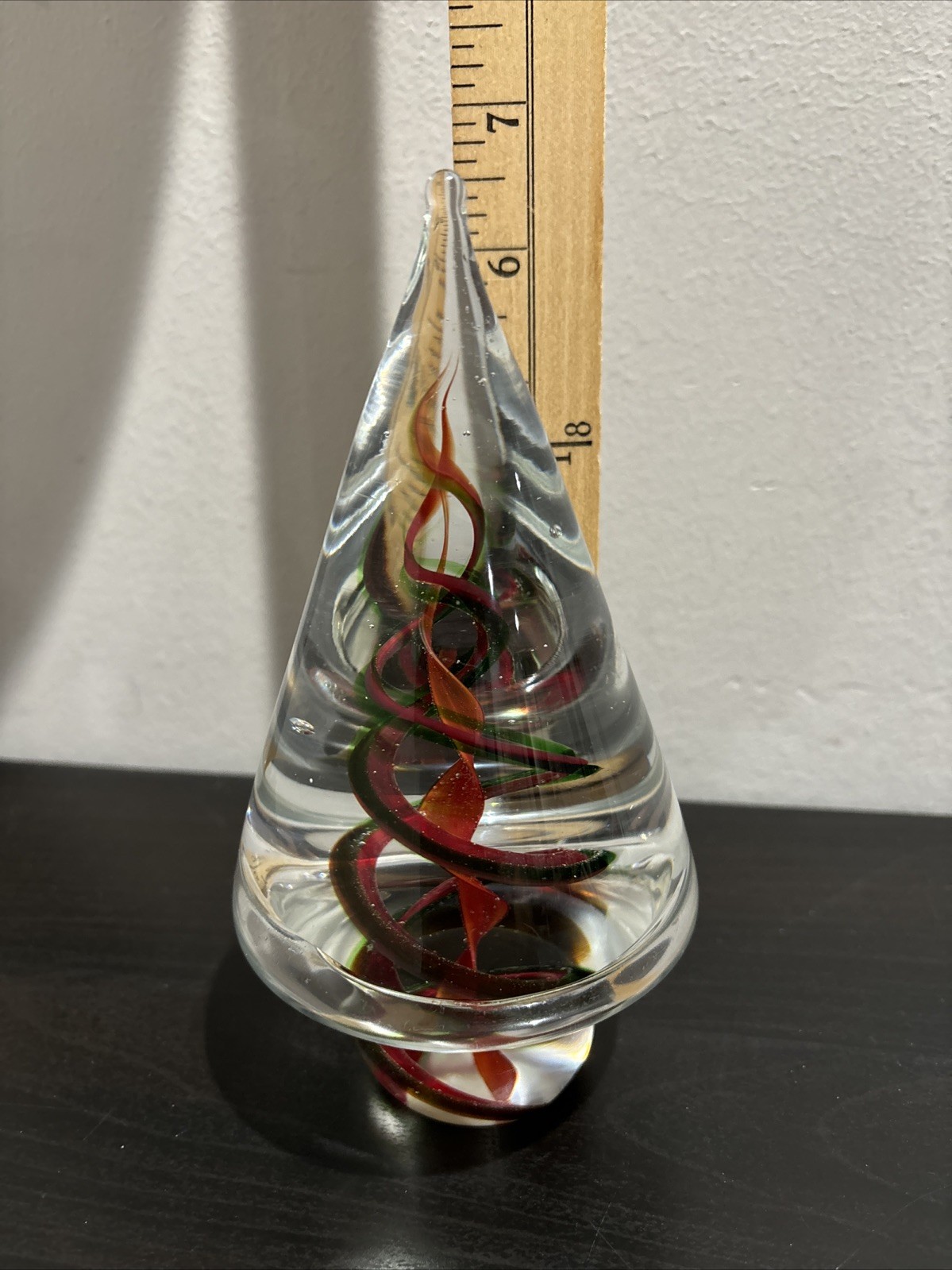 Cenedese 1980s Italian Modern Green Red Crystal Murano Glass Tree Sculpture 6.5”