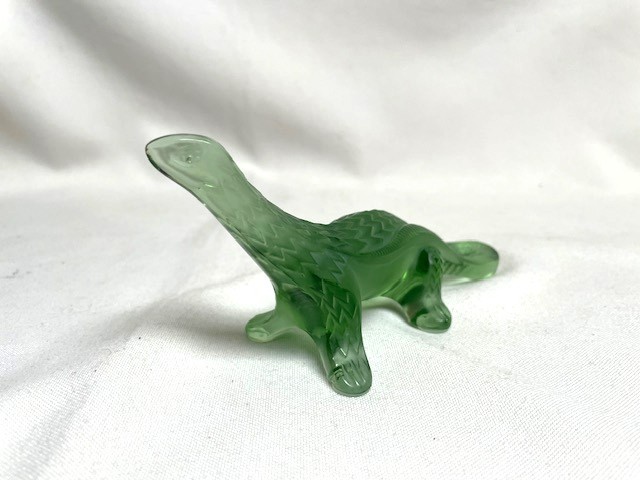 LALIQUE Crystal Glass Green Komodo Dragon Lizard Gecko Signed, Mint France