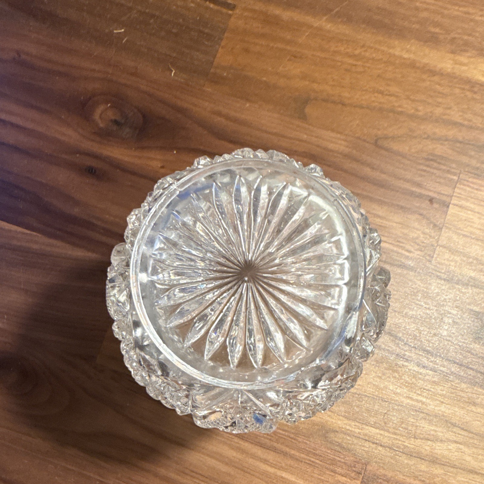 Clear Cut Glass Vase Diamond Pattern Scalloped Rim 4 in Tall x 4 in Wide