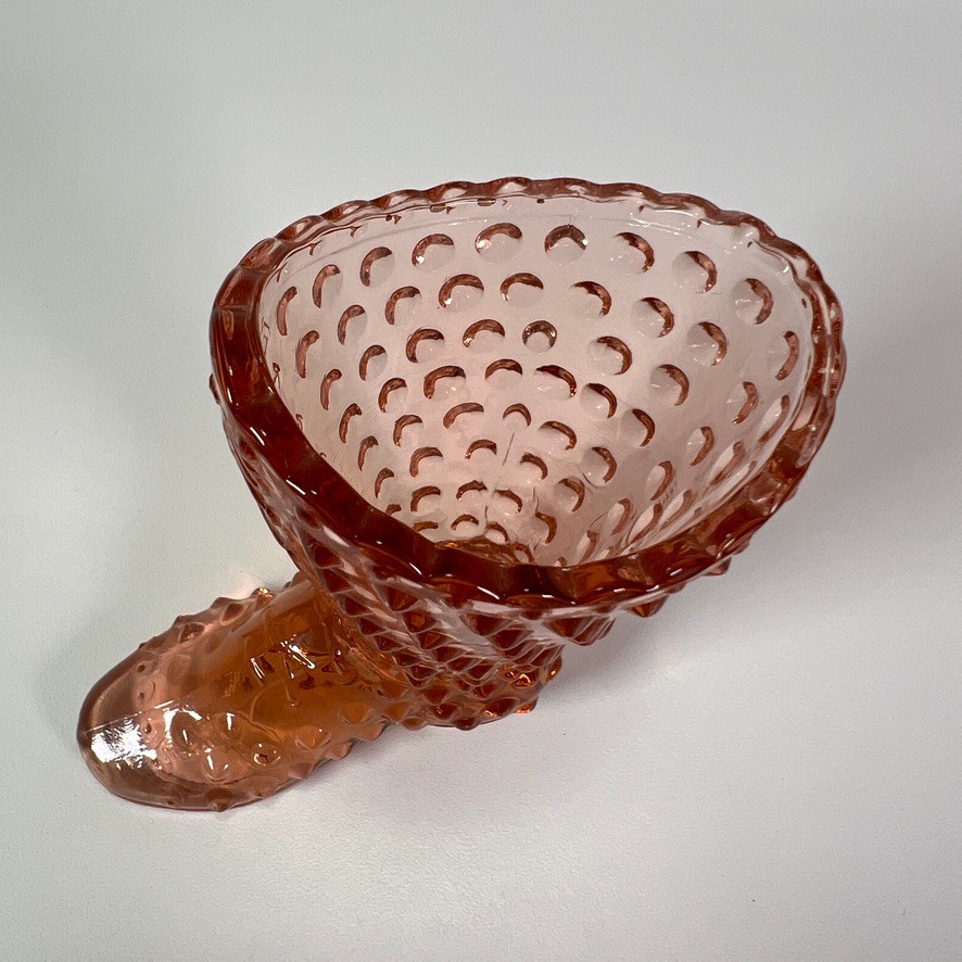 Vintage Fenton Art Glass Pink Laced Hobnail Pattern 4″ High Boot Figurine Vase