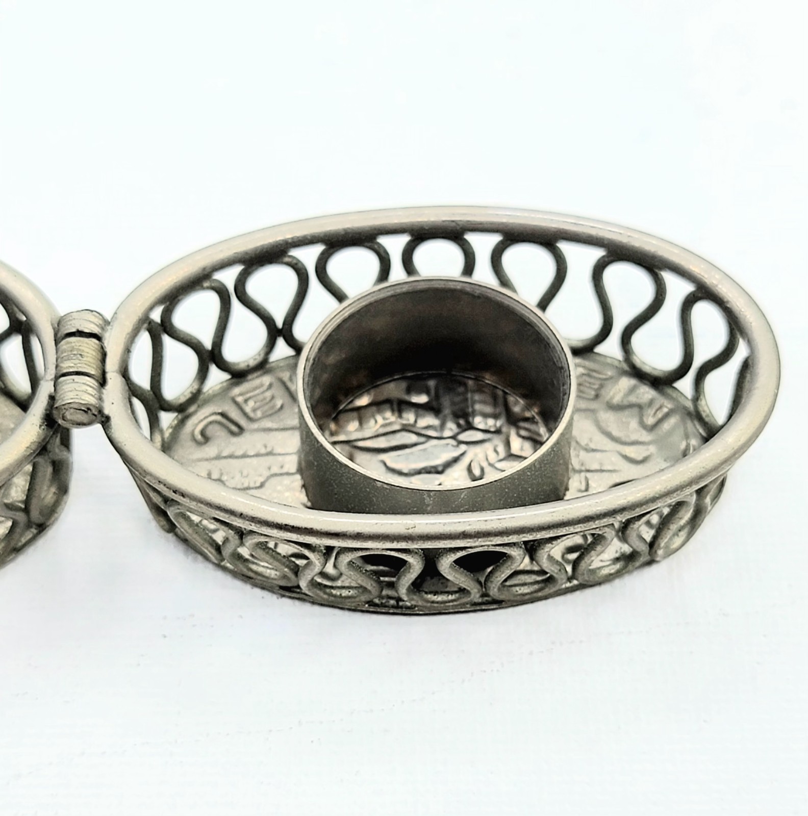Shabbat Nickel-Plated Travel Candlestick Holders Hinged Lid Openwork Design