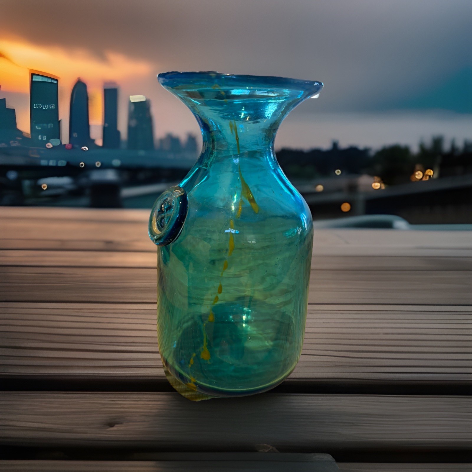 Mdina Malta Blue, Blown Glass Vase signed by artist, 6.5 inch Hight
