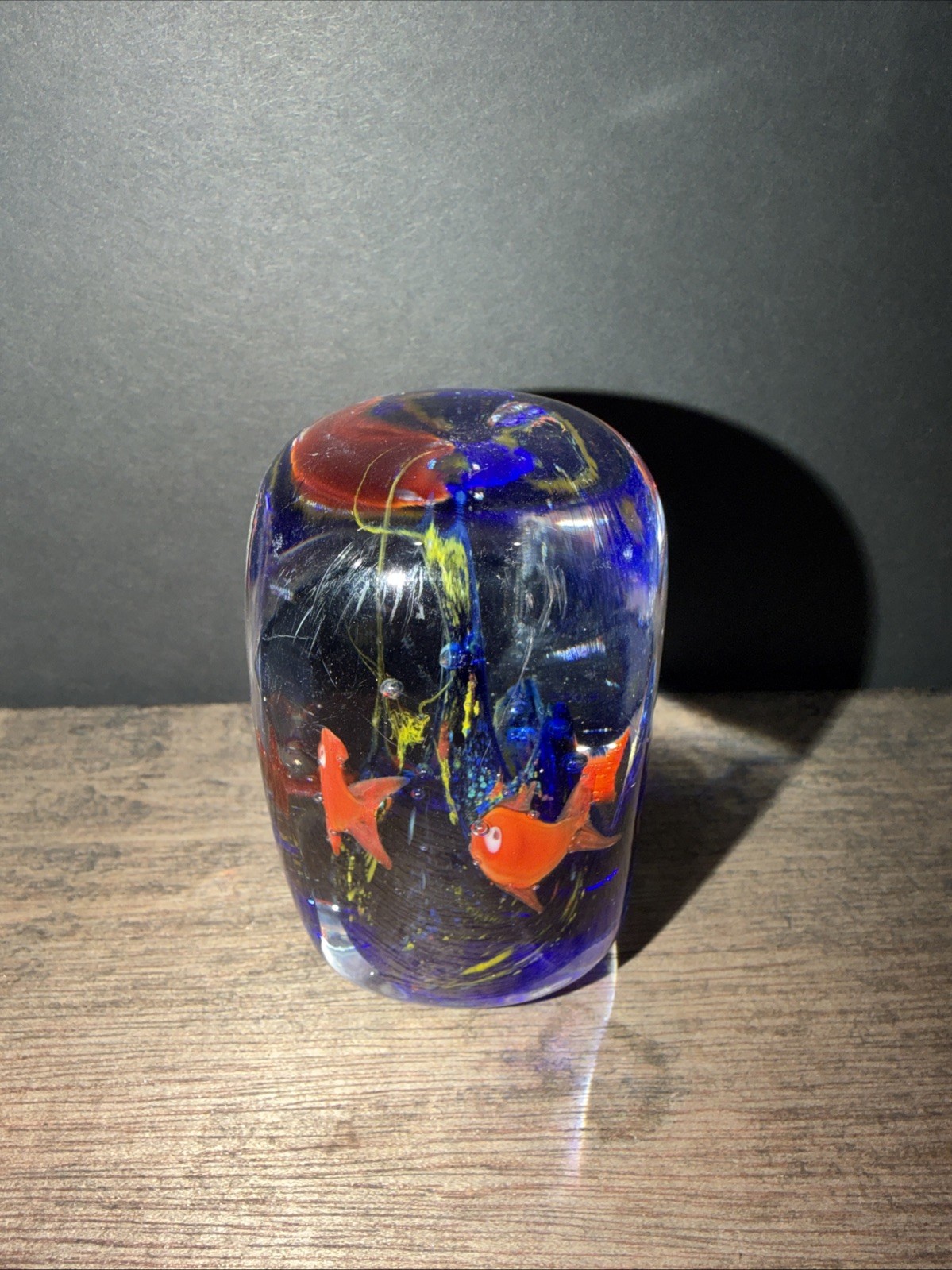 Studio Art Glass Ocean Fish & Reef Underwater Scene Paperweight