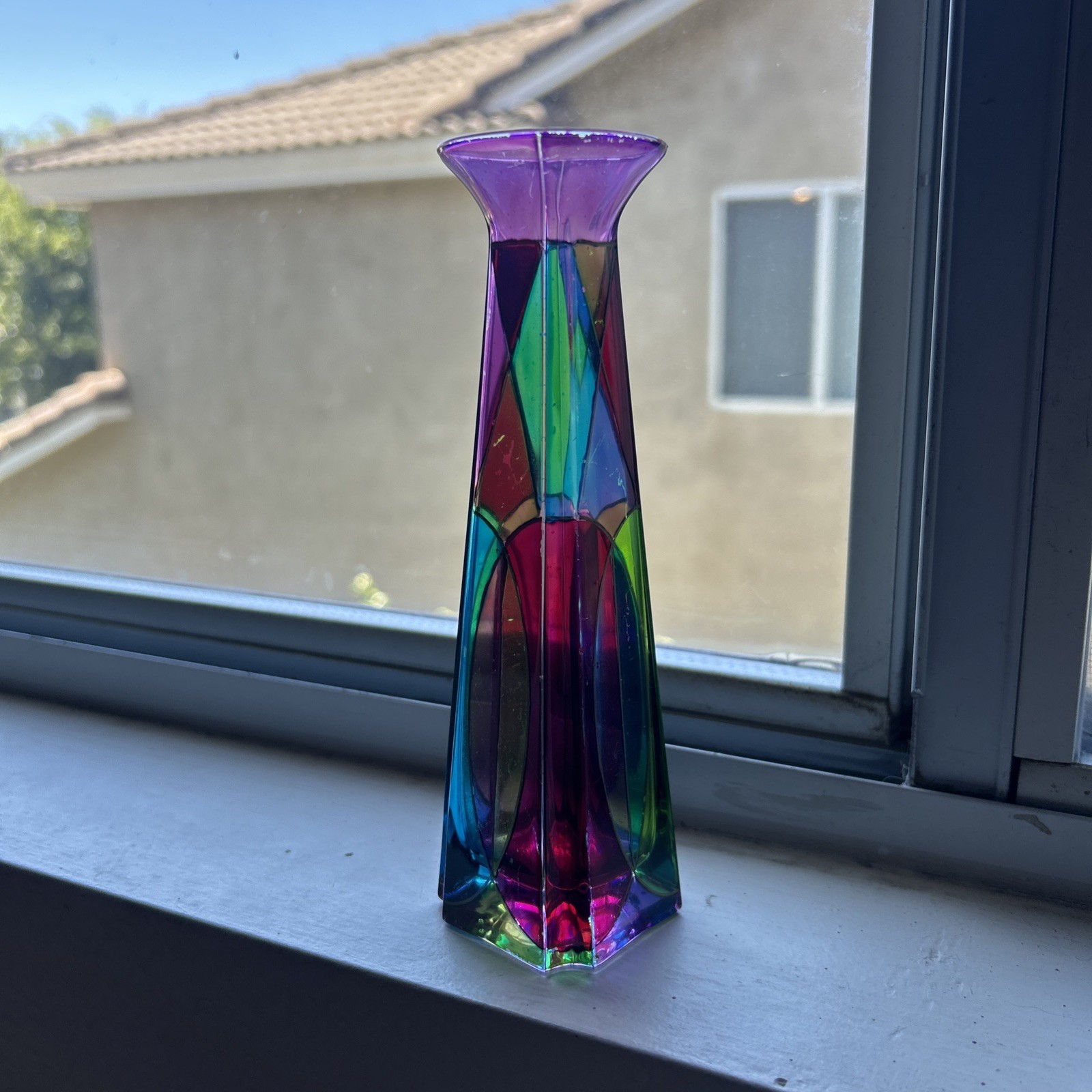 Due Zeta Murano Glass Vase Made in Italy Multi Color Hand Decorated 6.5 Inch