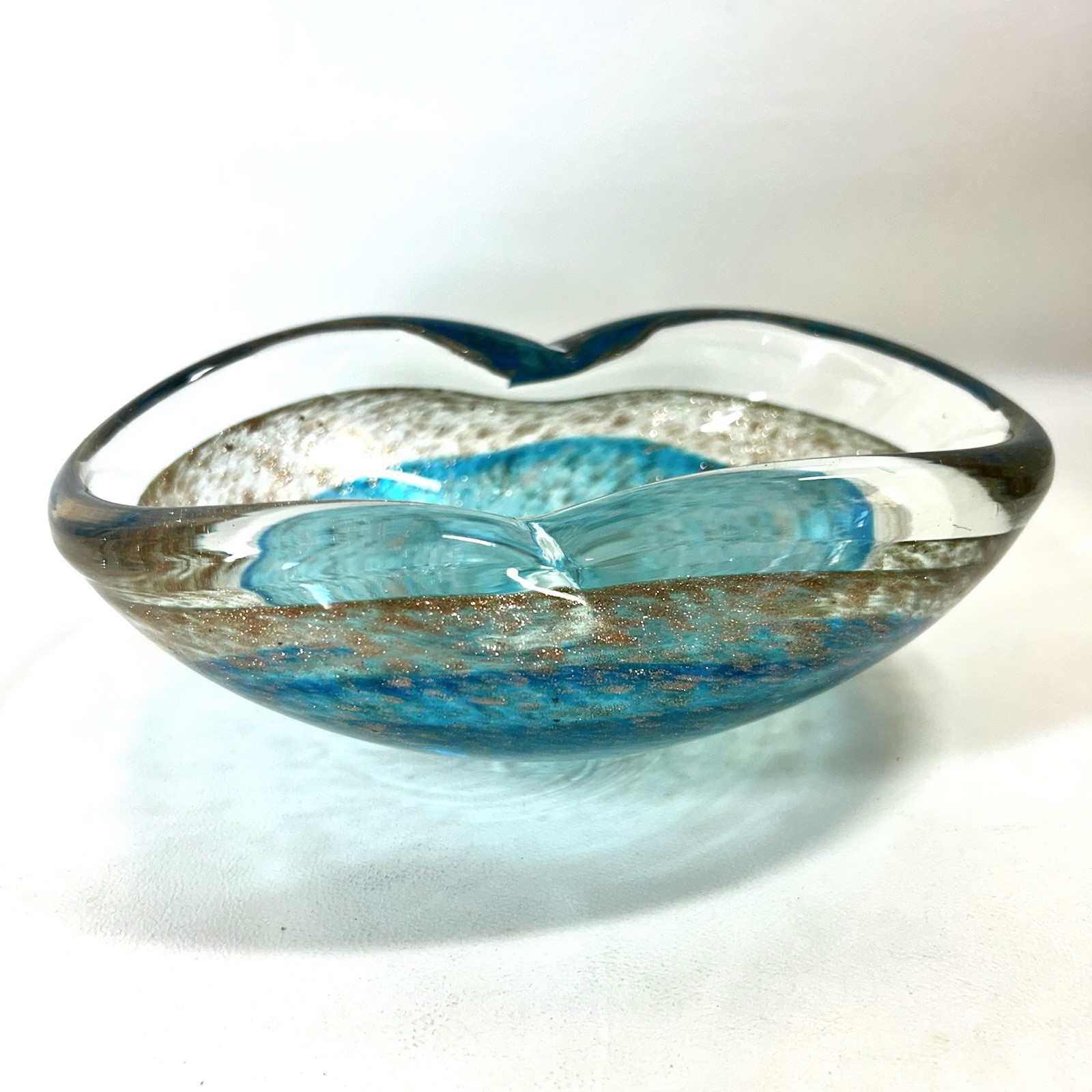 Vtg Italian Aquamarine Teal & Gold Fleck Aventurine Bowl 8″ 2.75 lbs Murano?