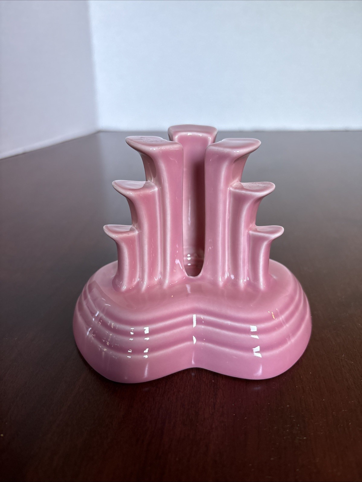 Fiesta Ware, Rose Pink Art Deco Pyramid Style Vintage Candle Holder Pair (2)