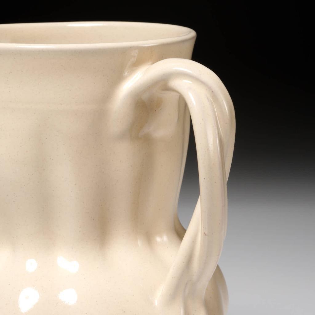 Vintage Continental Creamware Ceramic Twist Handle Vase 8.5″h, Signed