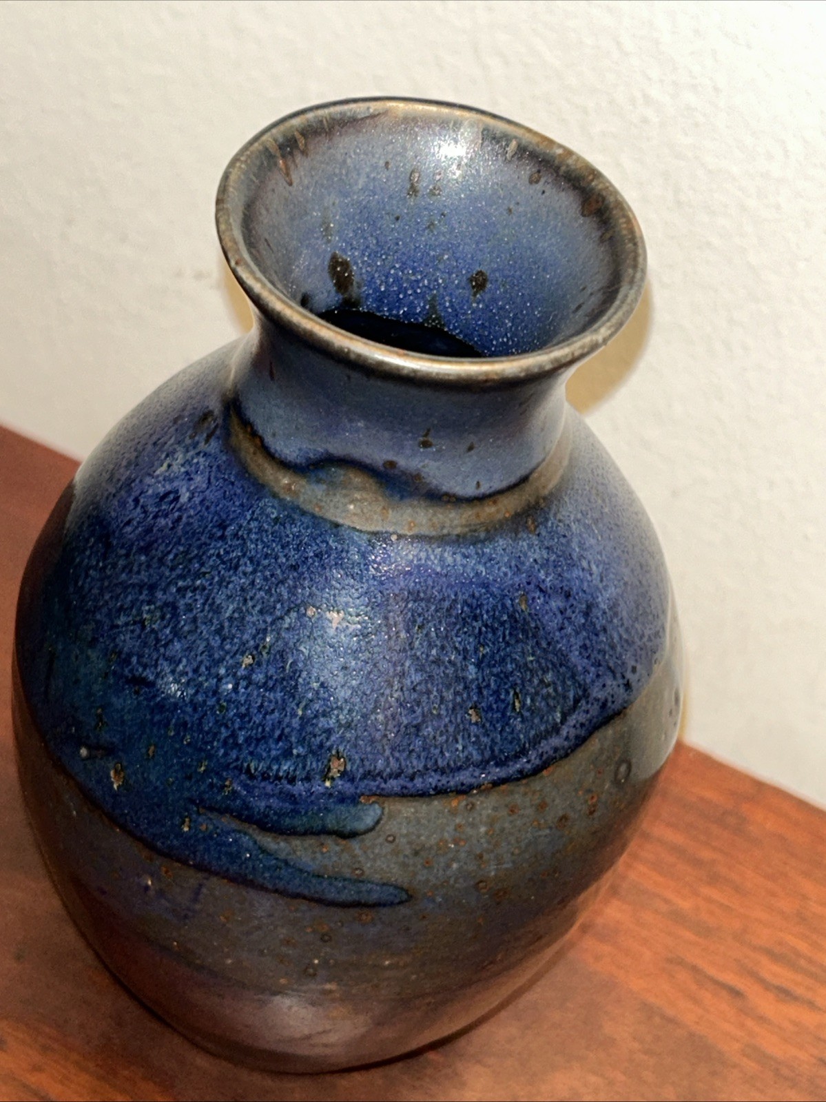 Silver Corbin Art 7” Blue Green Stoneware Vessel Pot Signed Pottery