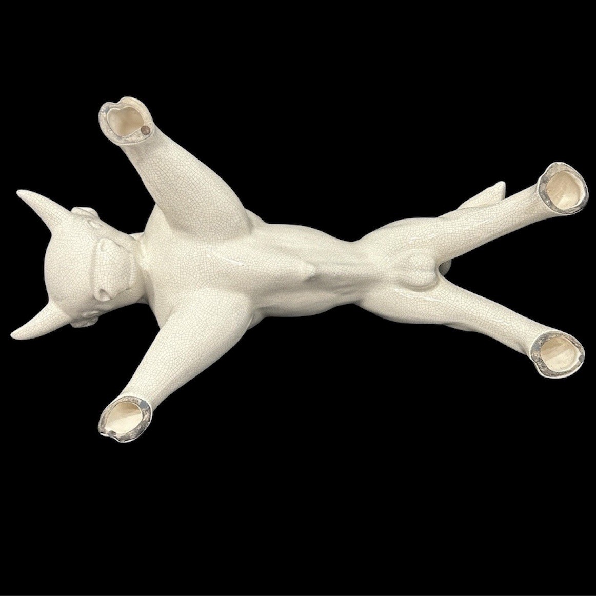 RARE Royal Haeger Ceramic Bull Sculpture – White Crackle Glaze – Eric Olsen!!!