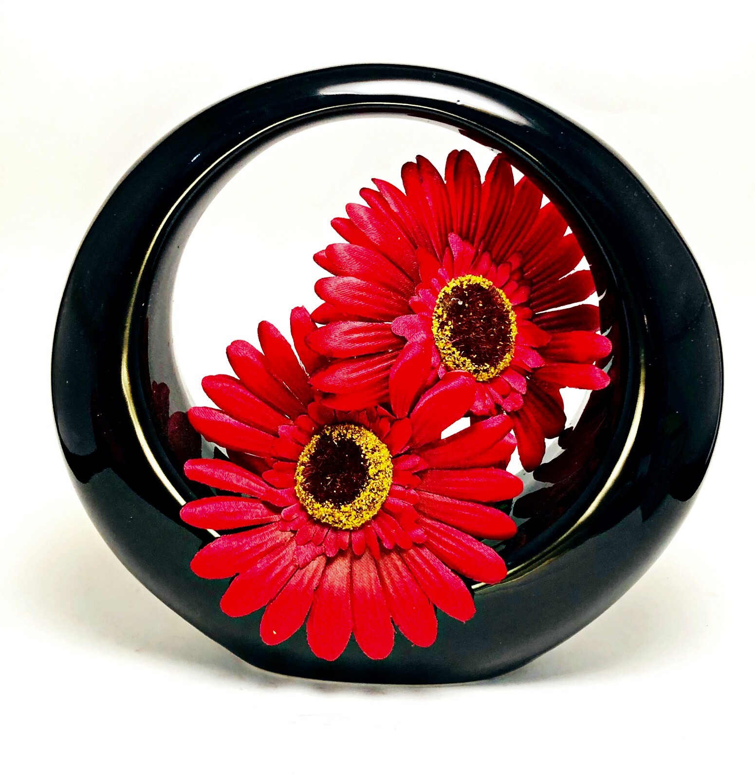 Japanese Round Flower Vase Pottery Vtg Floral Kabin Ikebana Arrangement Zen Gift