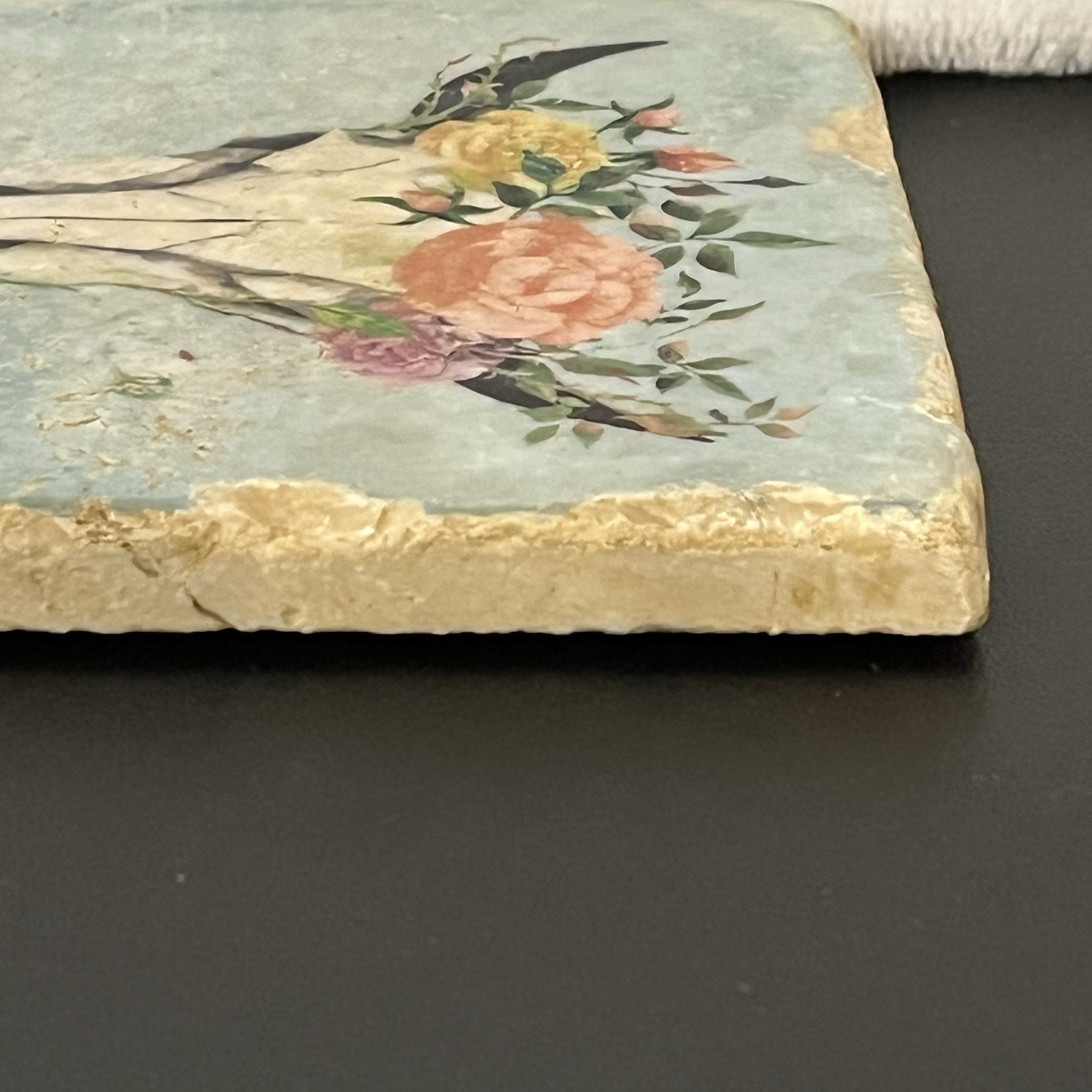 Southwestern Themed Ceramic Tile Coaster Animal Skull Floral Distressed Design