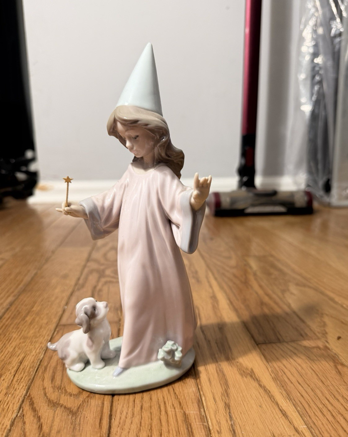 Lladró Porcelain Angel Figurine w/ Dog, Pink/White/Green, #6170 Spain 1984