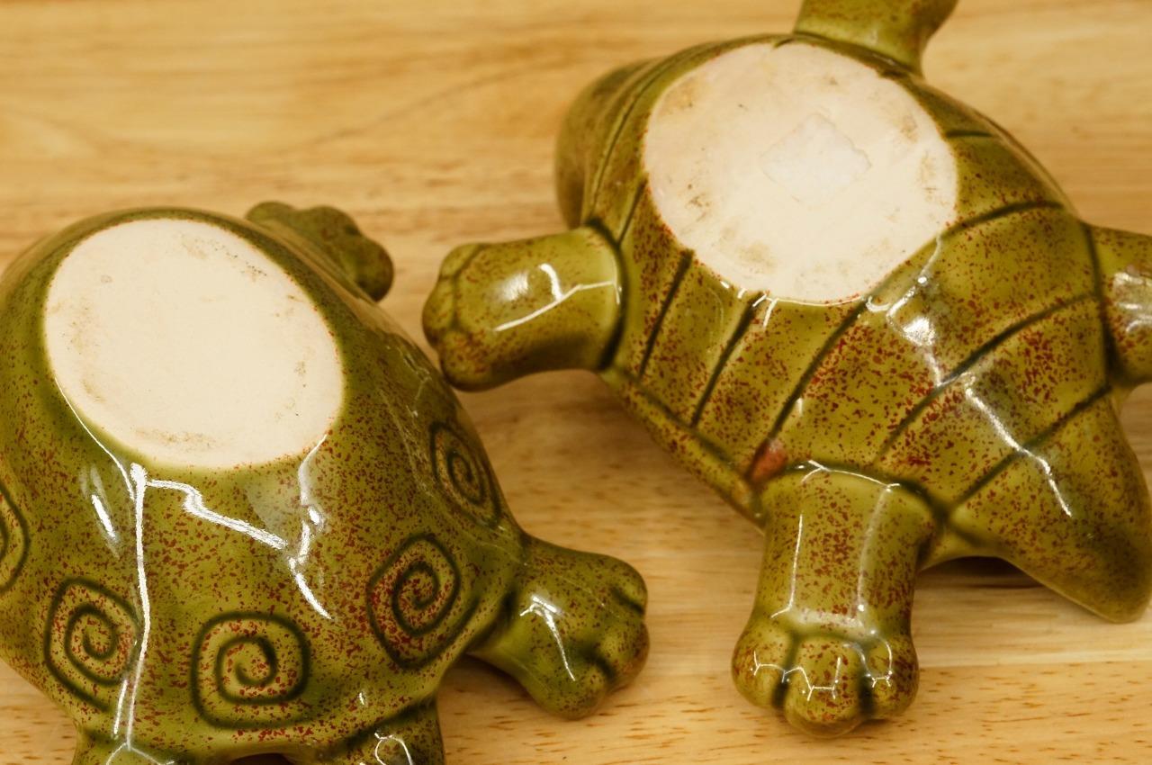 Vintage Lot 2 Partylite Brand Ceramic Olive Green TURTLE Votive Candleholders