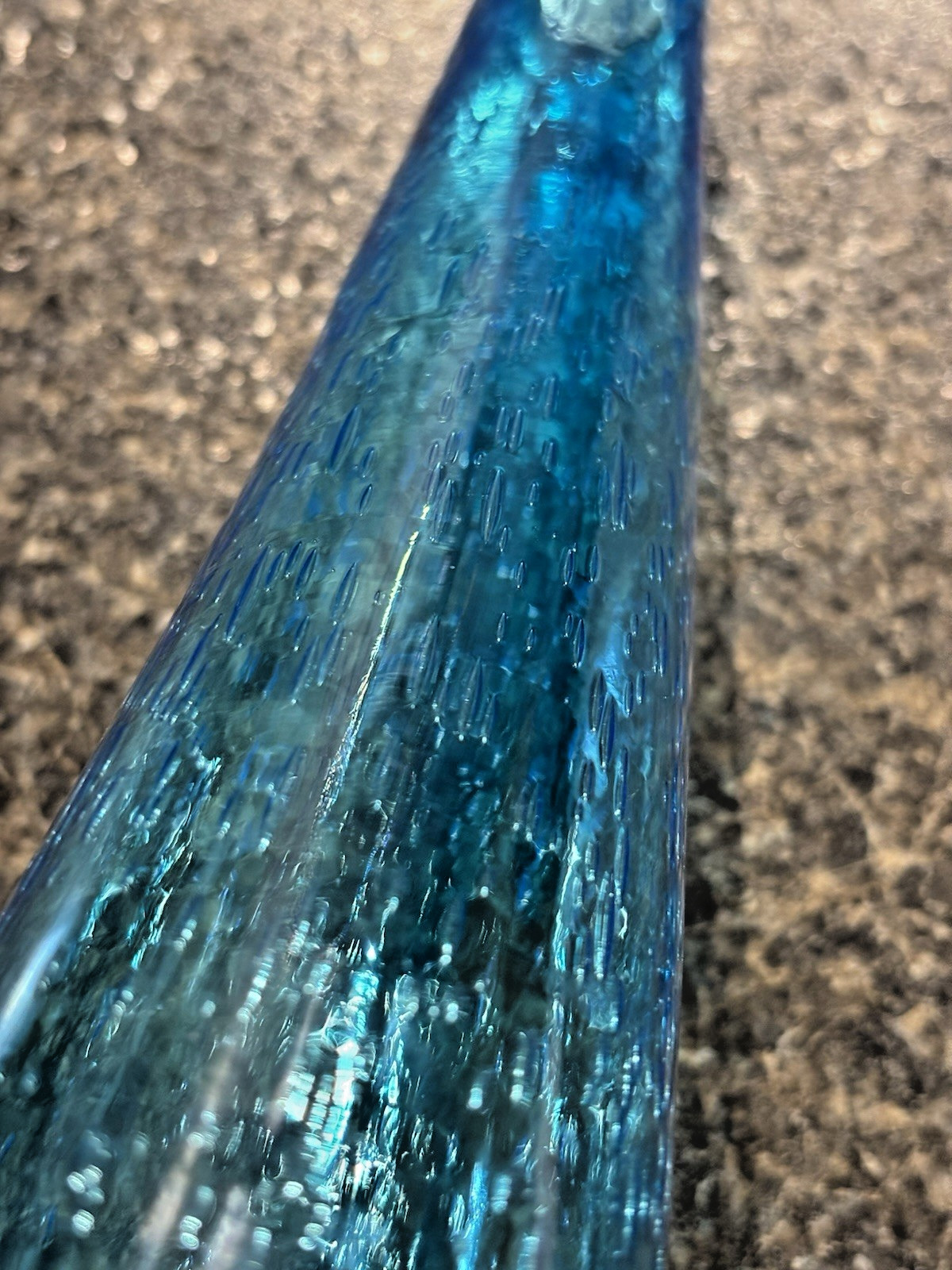 Hand Blown Margie’s Garden Aqua Turquoise Bubble Art Curved Glass Vase 13″ EXC