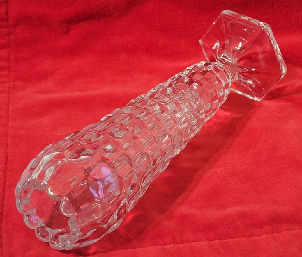 American Cube/Cubist Fostoria Clear Glass Hexagonal Footed Cupped Top Bud Vase