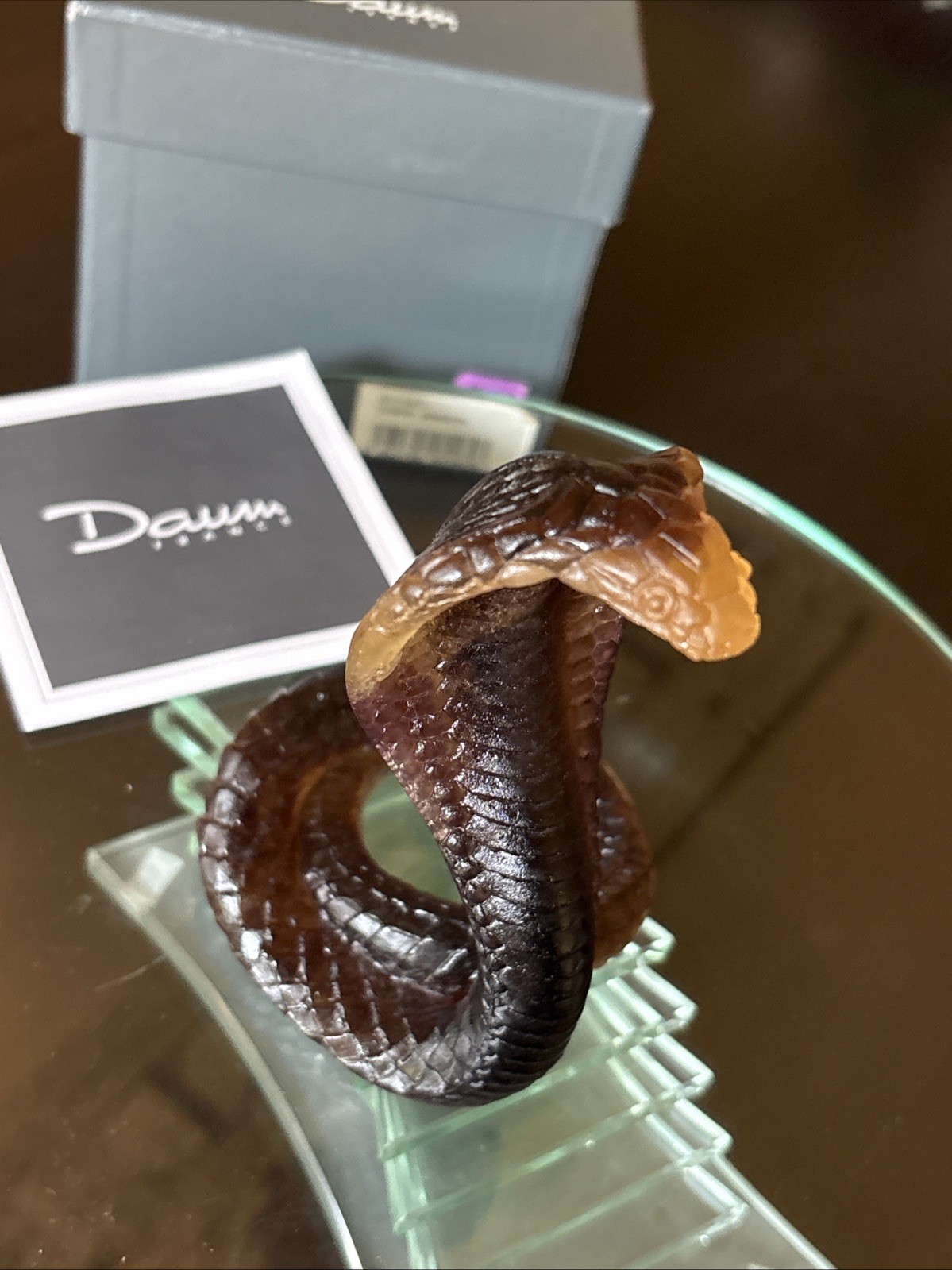 DAUM PATE DE VERRE COBRA SNAKE AMBER 5 inH x 3.5 in W-MINT with Orig Box