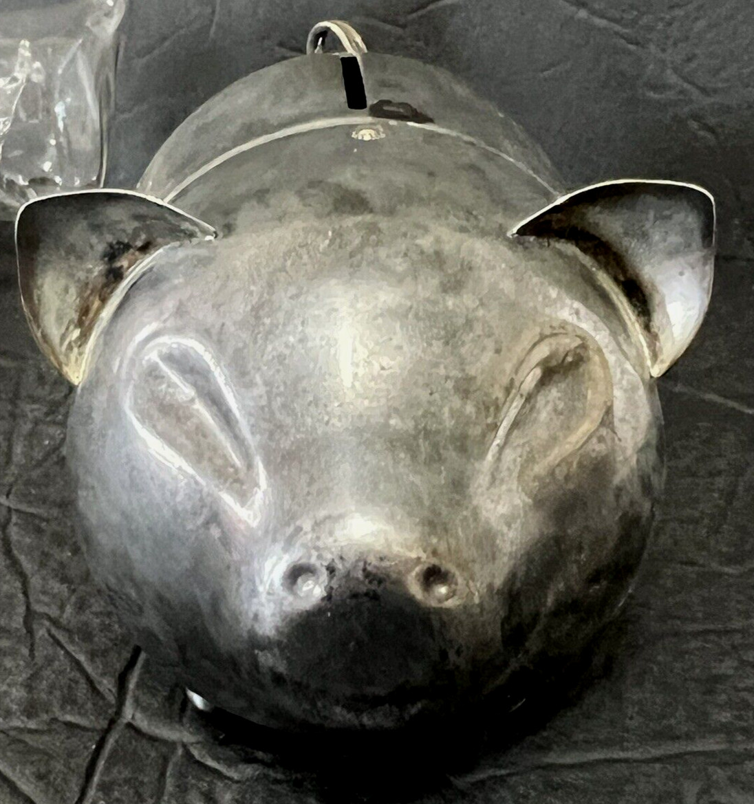 3 VTG PIG FIGURES HANDBLOWN GLASS W/BABY PIG IN BELLY SILVERTONE BANK WOODCARVED
