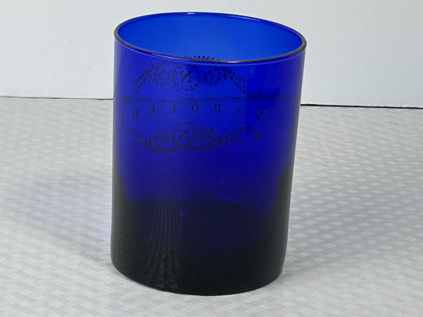 Cobalt Blue Glass Napoleon Gold Crest Tumbler Vase Candle Holder Decor