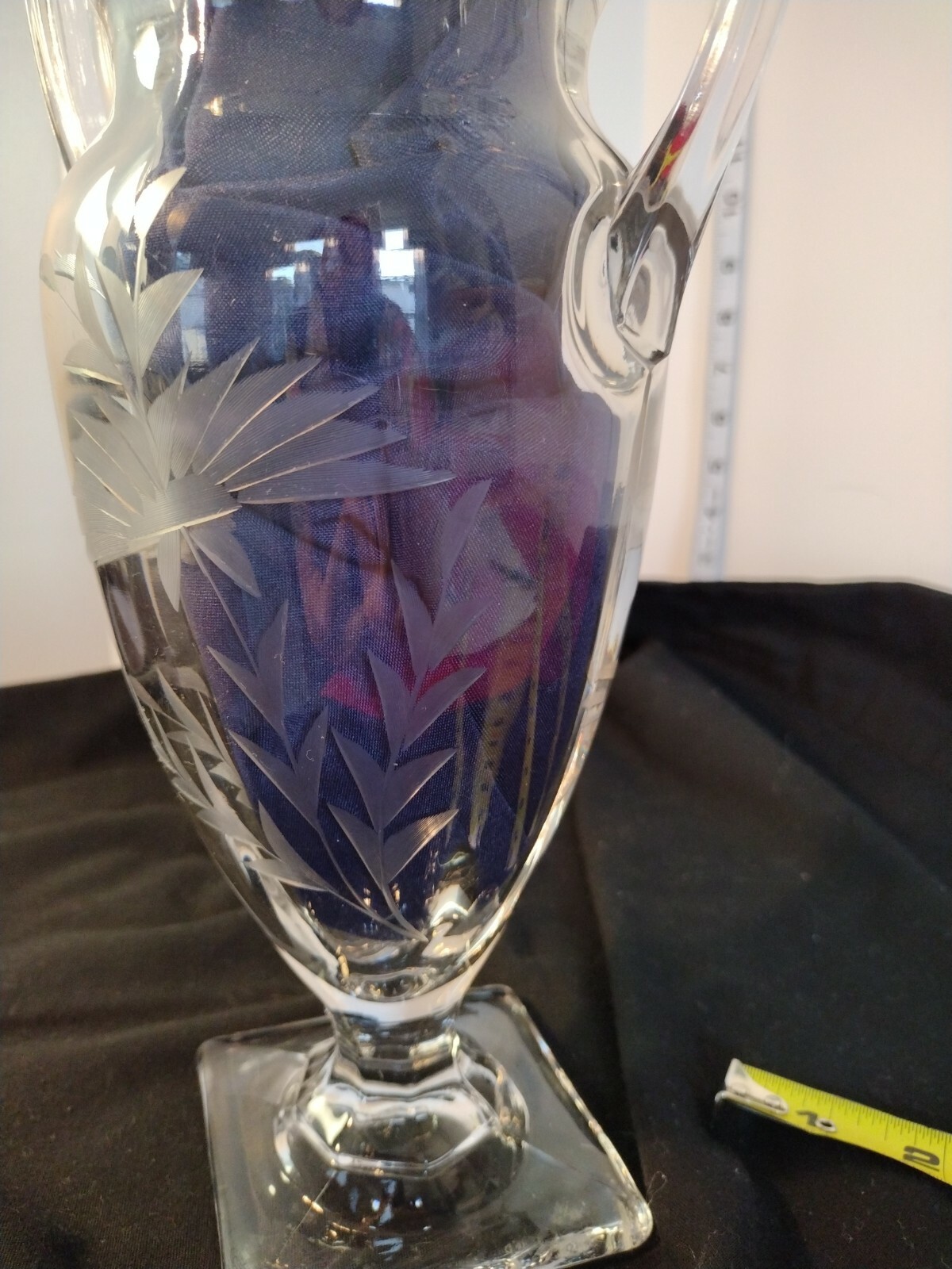 Tiffin Glass Wheat And Palm Etched Trophy Urn Vase