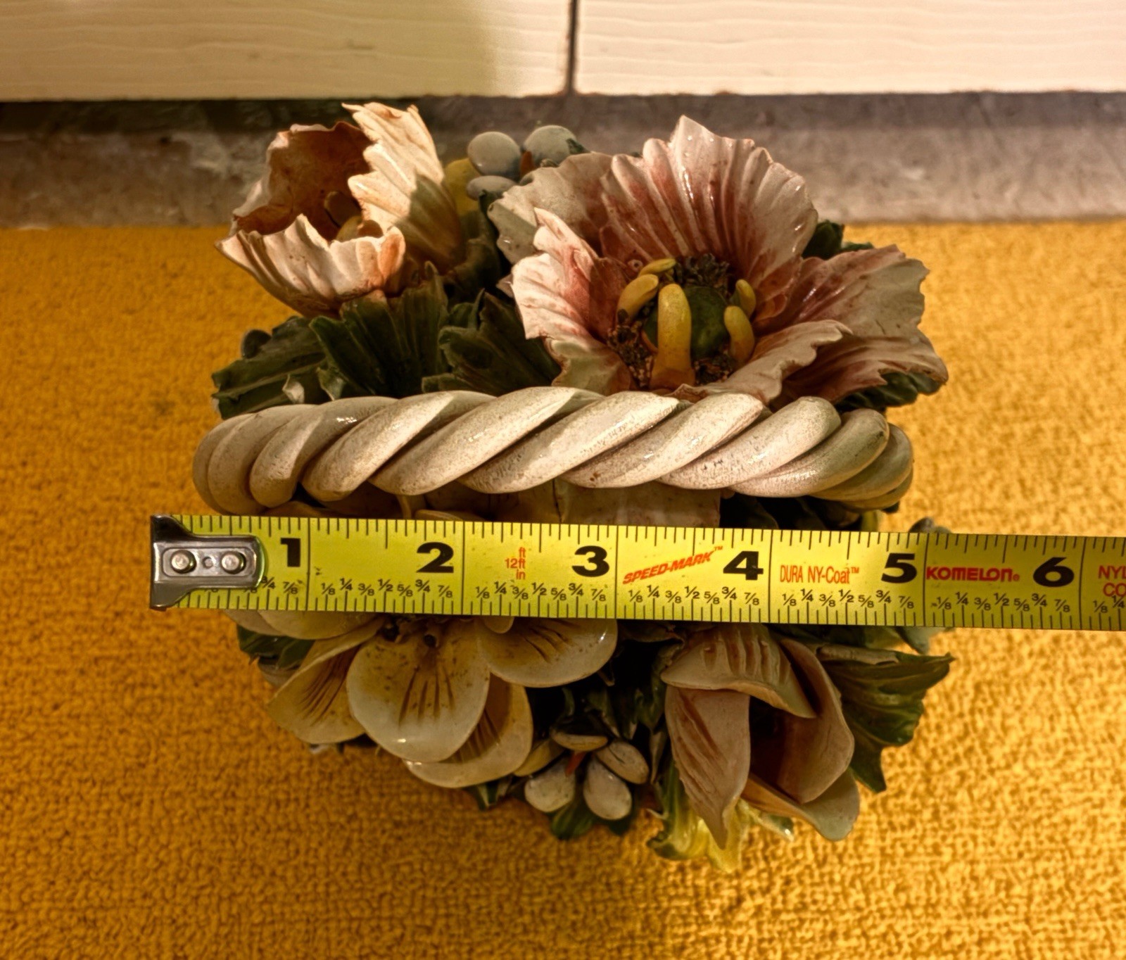 Vintage Capodimonte Flower Basket Pink and Yellow Roses