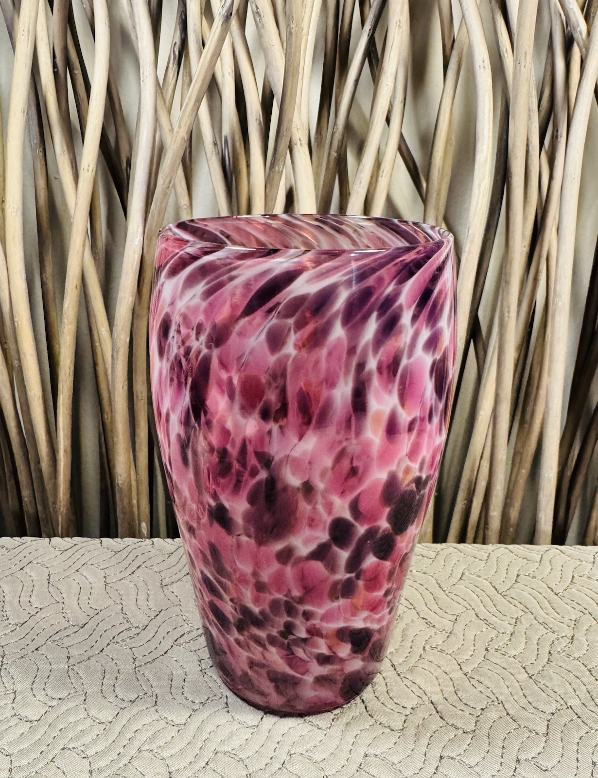 Orbix Hand Blown Frit Vase. Pink/White Vintage