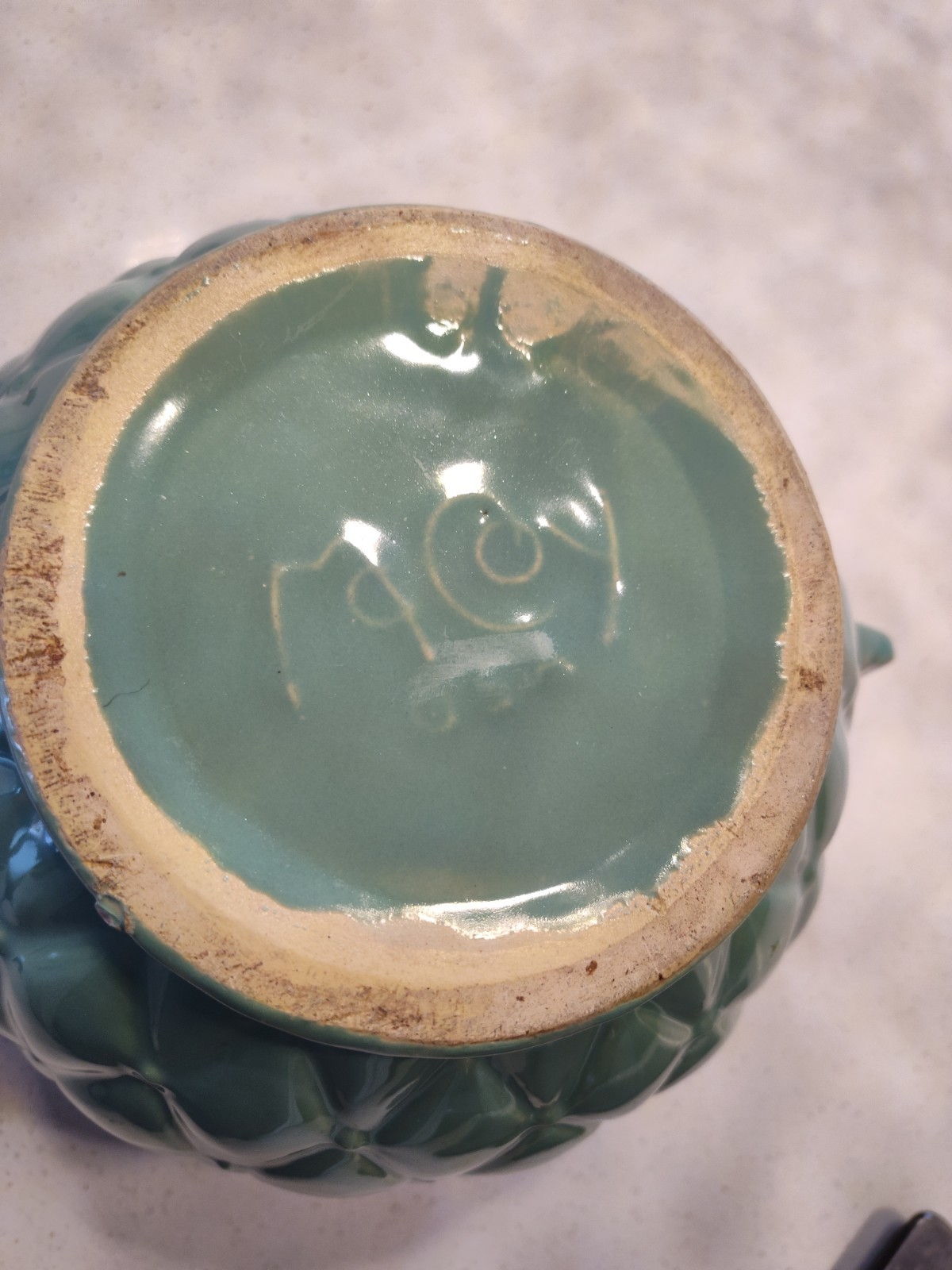 McCoy Jardiniere Quilted Pattern Planter Pot Pottery Bows Seafoam Green 7 1/2″ H