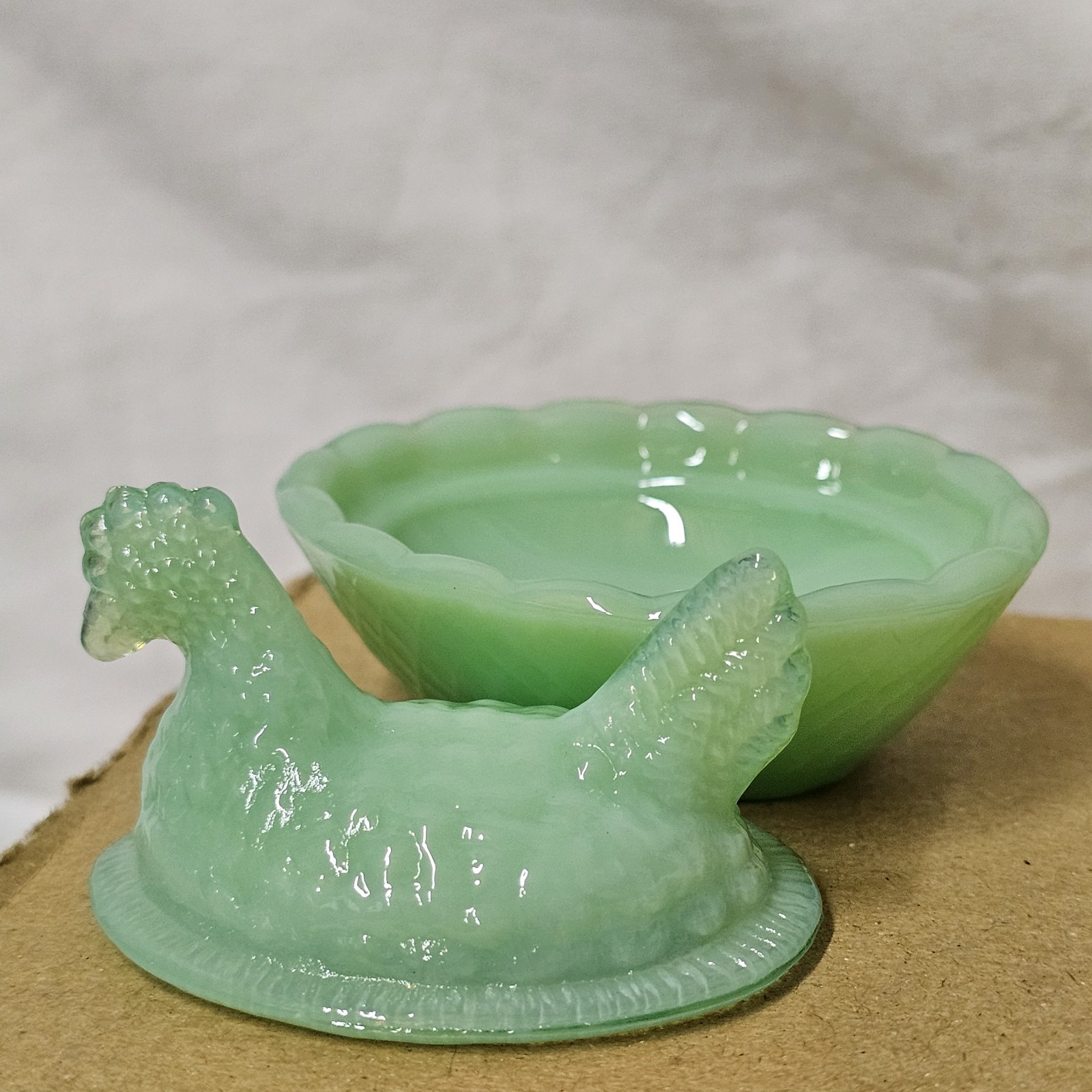 Get a DOZEN for one Price. NEW 2 1/2″ Mini HEN on NEST, JADEITE.