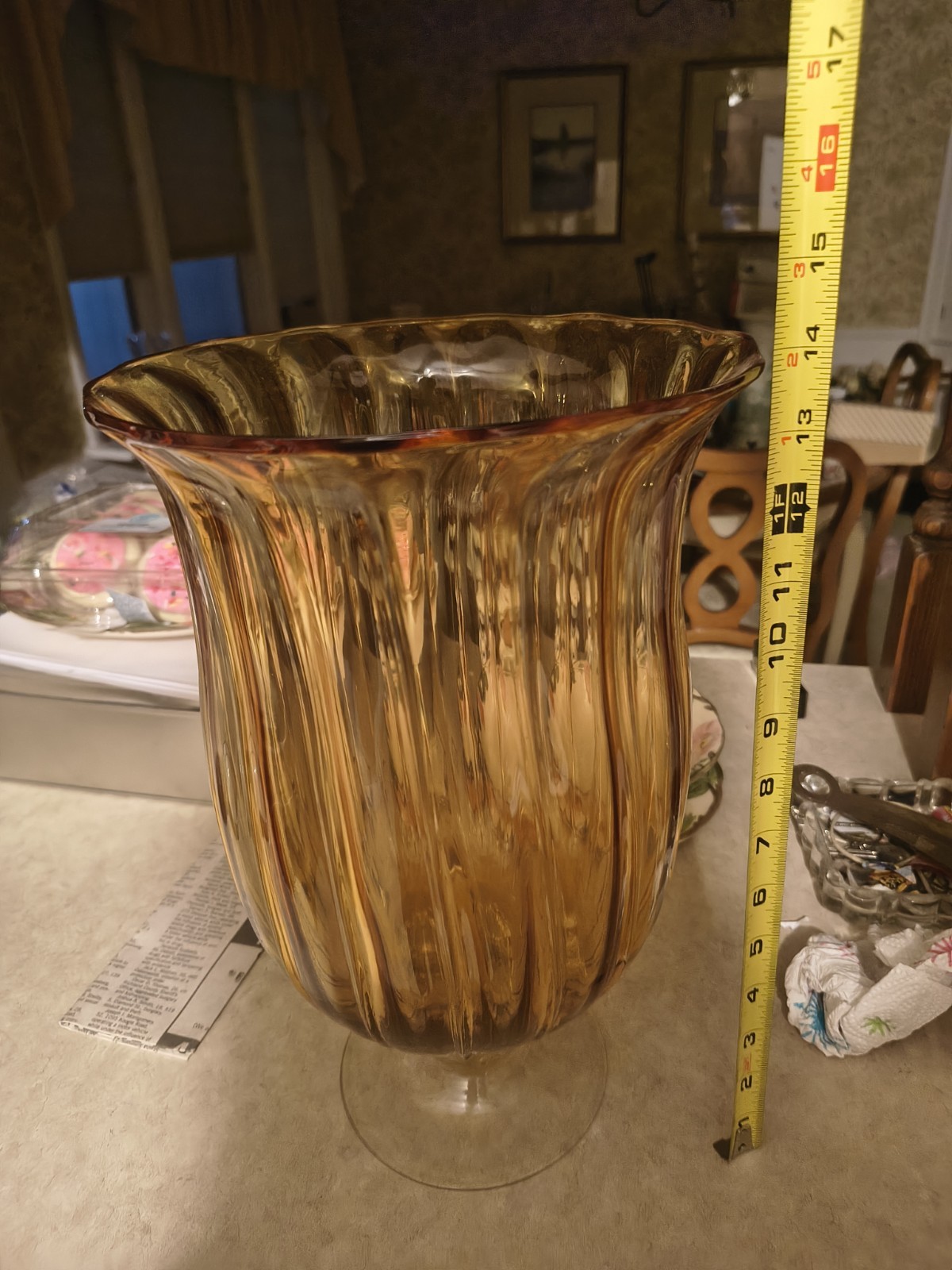 Murano Glass Vase amazing Vintage Amber Vase,1950-60 14 inch