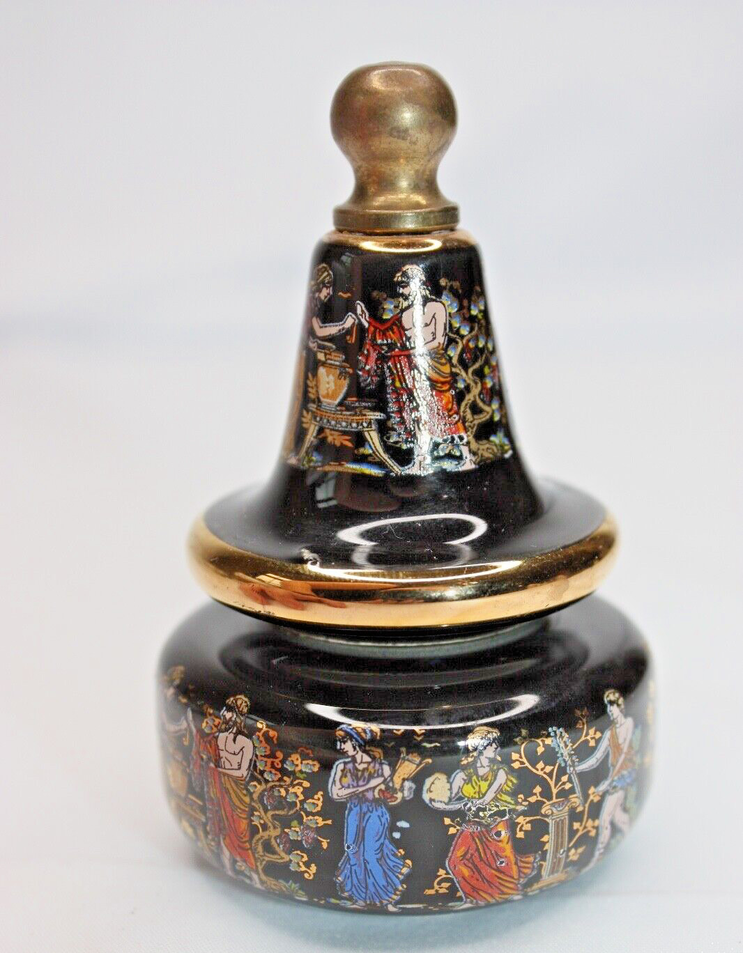 Porcelain Black Bottle Sappho & Bardaco Solid Perfume Pot Greece Dauber Cork