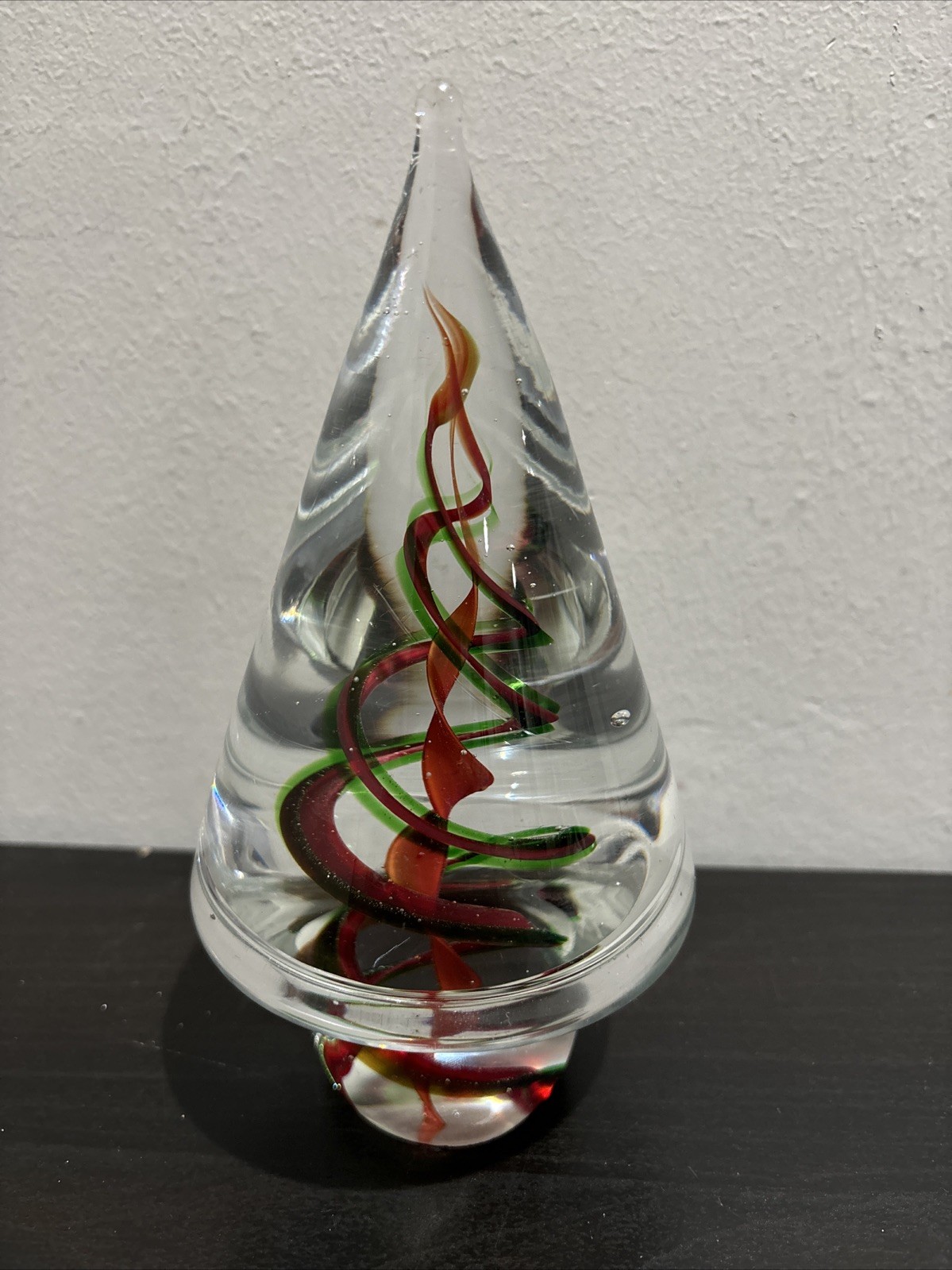 Cenedese 1980s Italian Modern Green Red Crystal Murano Glass Tree Sculpture 6.5”