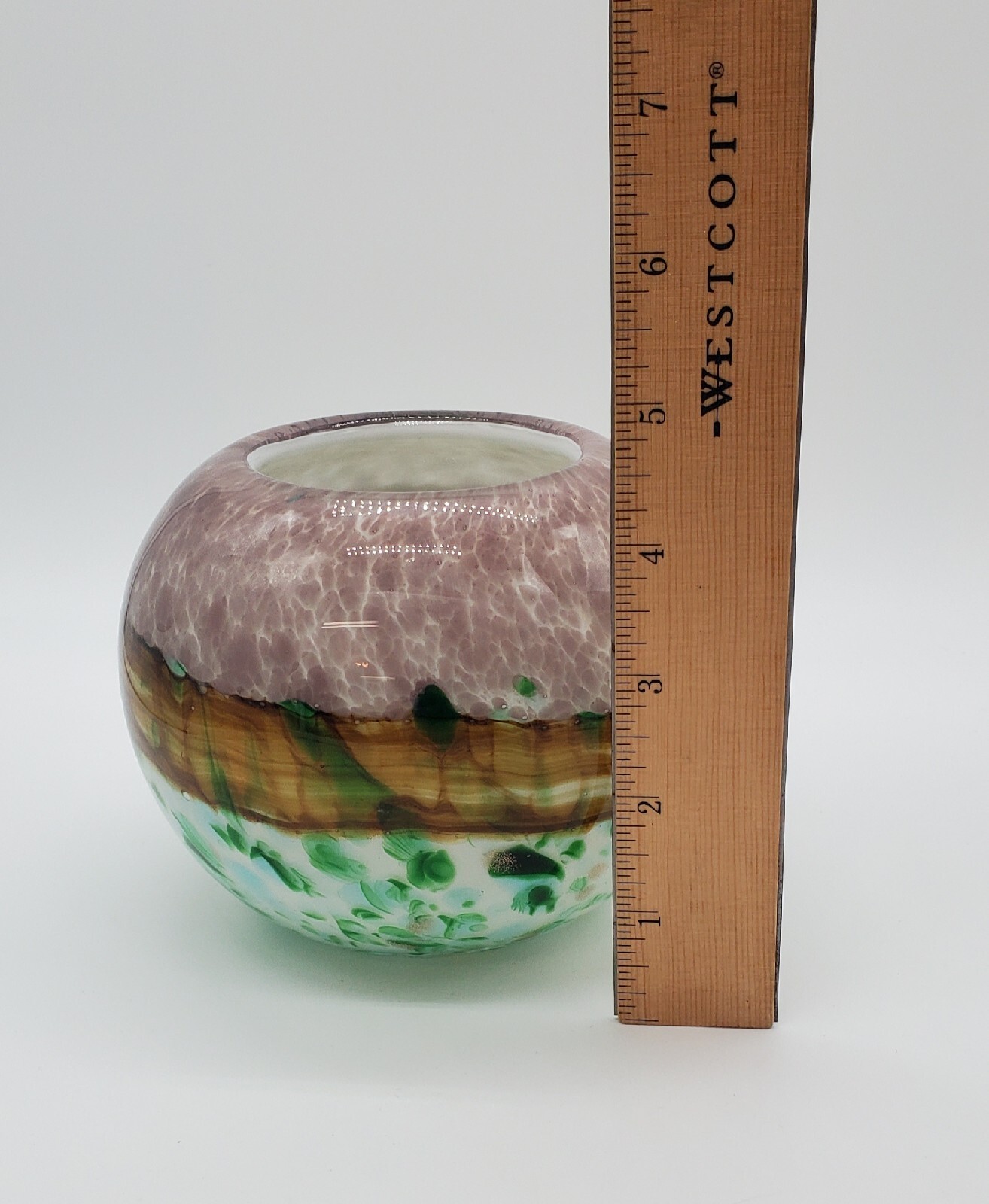 Art Glass Cased Round Bowl Vase Multicolored 4.5 Inches