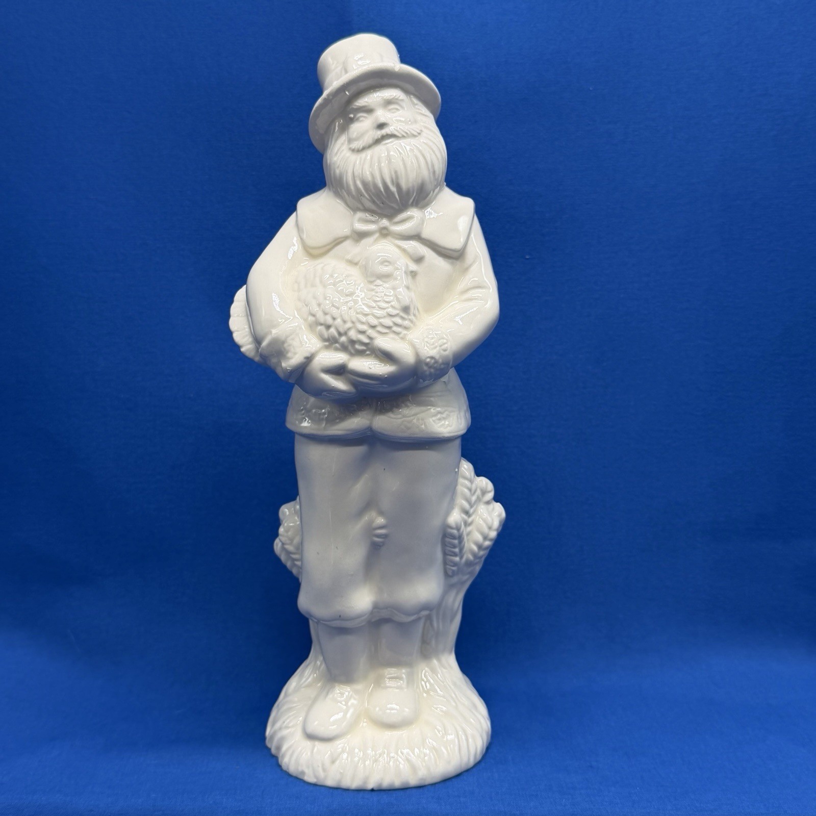 Santa Claus Pilgrim Figurine With Turkey Milk Glass Mosser Standing 8.5”